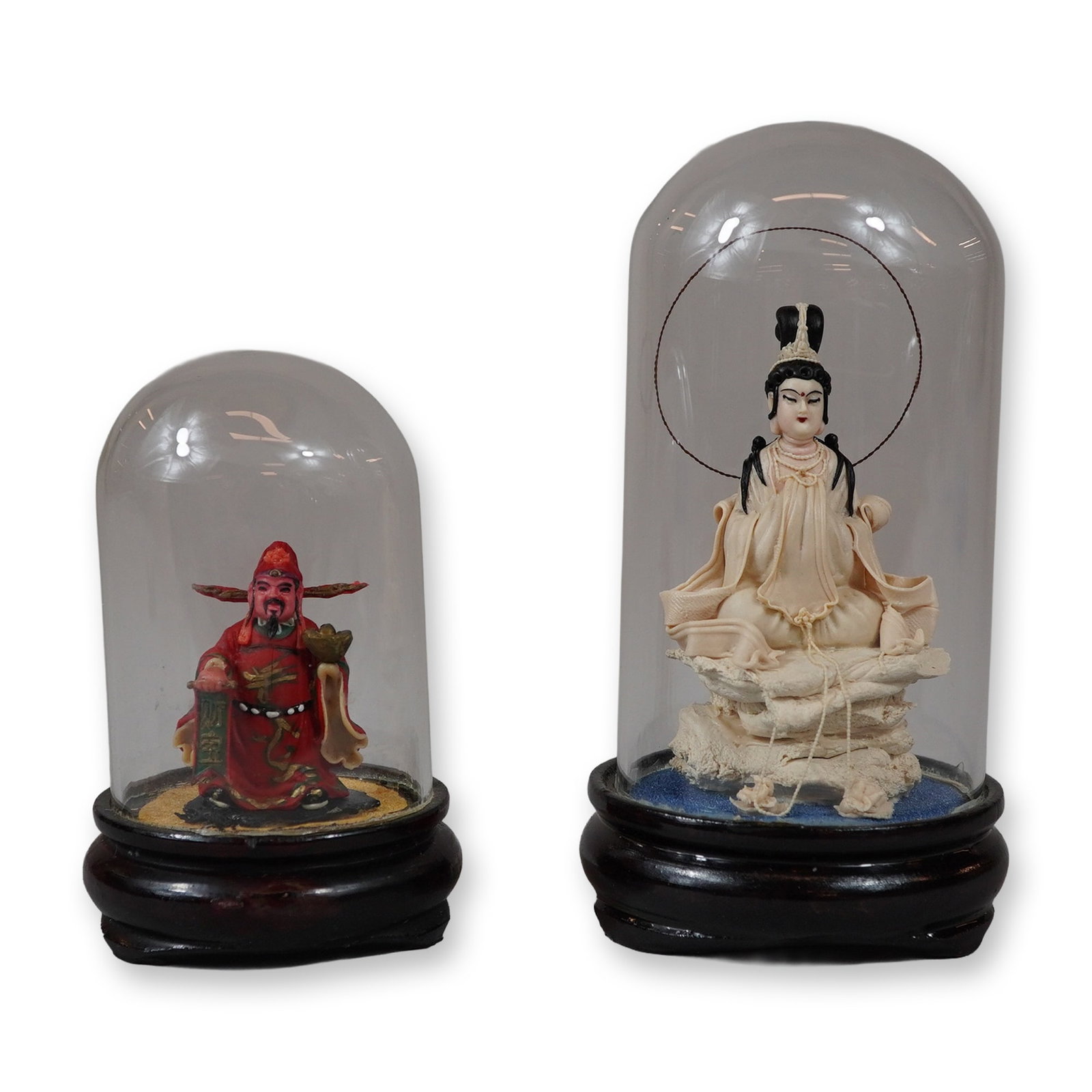 Two Chinese-Style Decorative Figurines Under Glass Cloches (1 of 3)