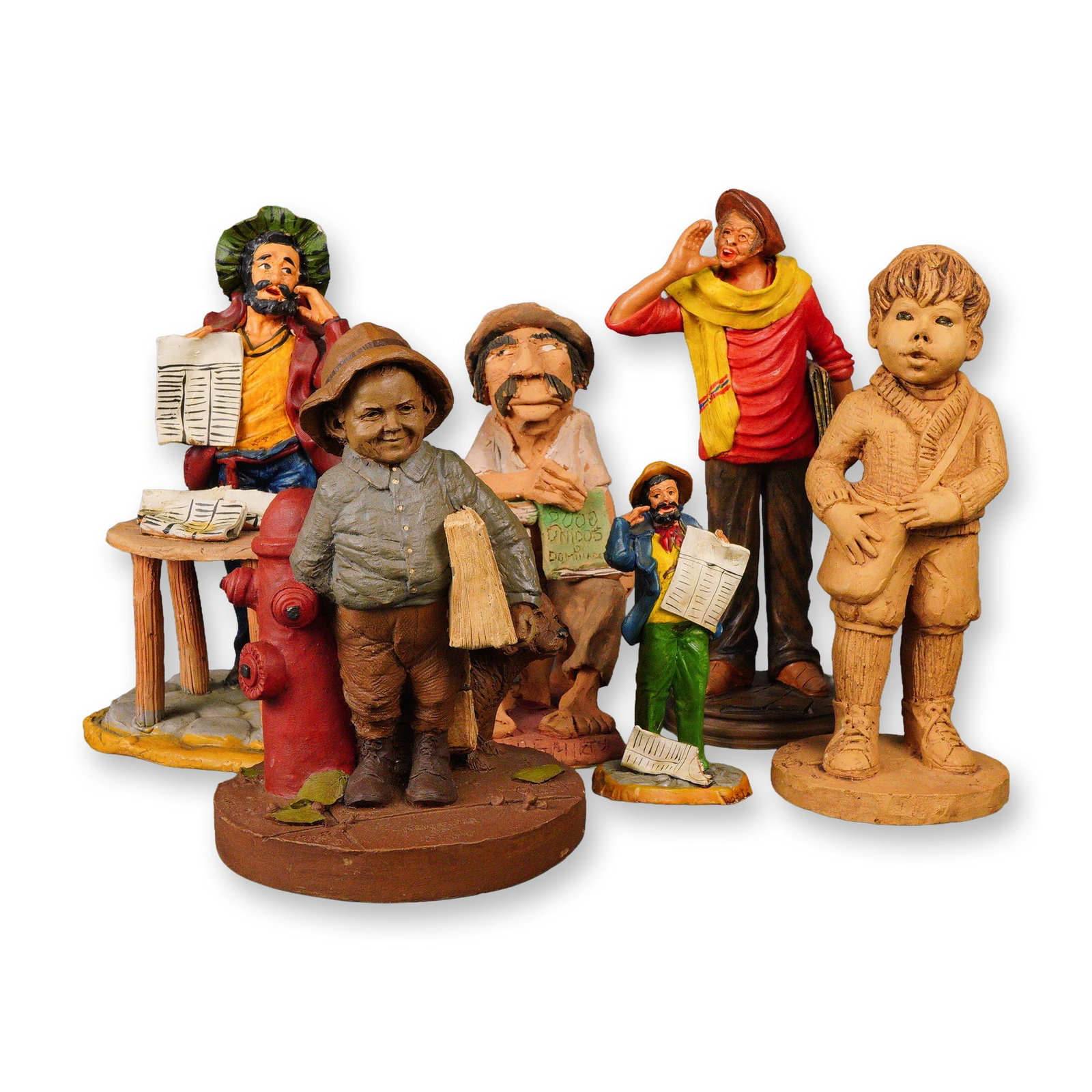 6pc International Earthenware & Carved Wood Folk Art Figurines (1 of 5)