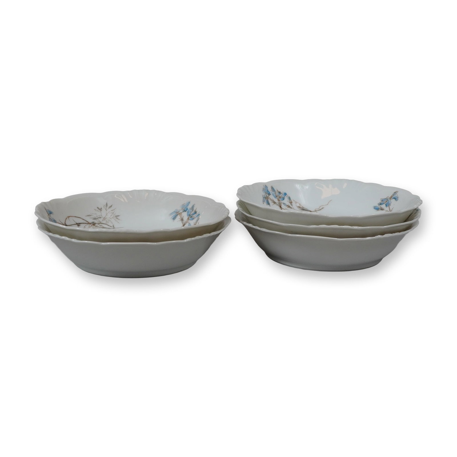 A Lot of 5 Antique CH Field Haviland Limoges Fruit or Dessert Bowls: This lot consists of five porcelain fruit or dessert bowls produced by CH Field Haviland in Limoges, France. The bowls feature a fine white porcelain body with a molded scalloped edge and a