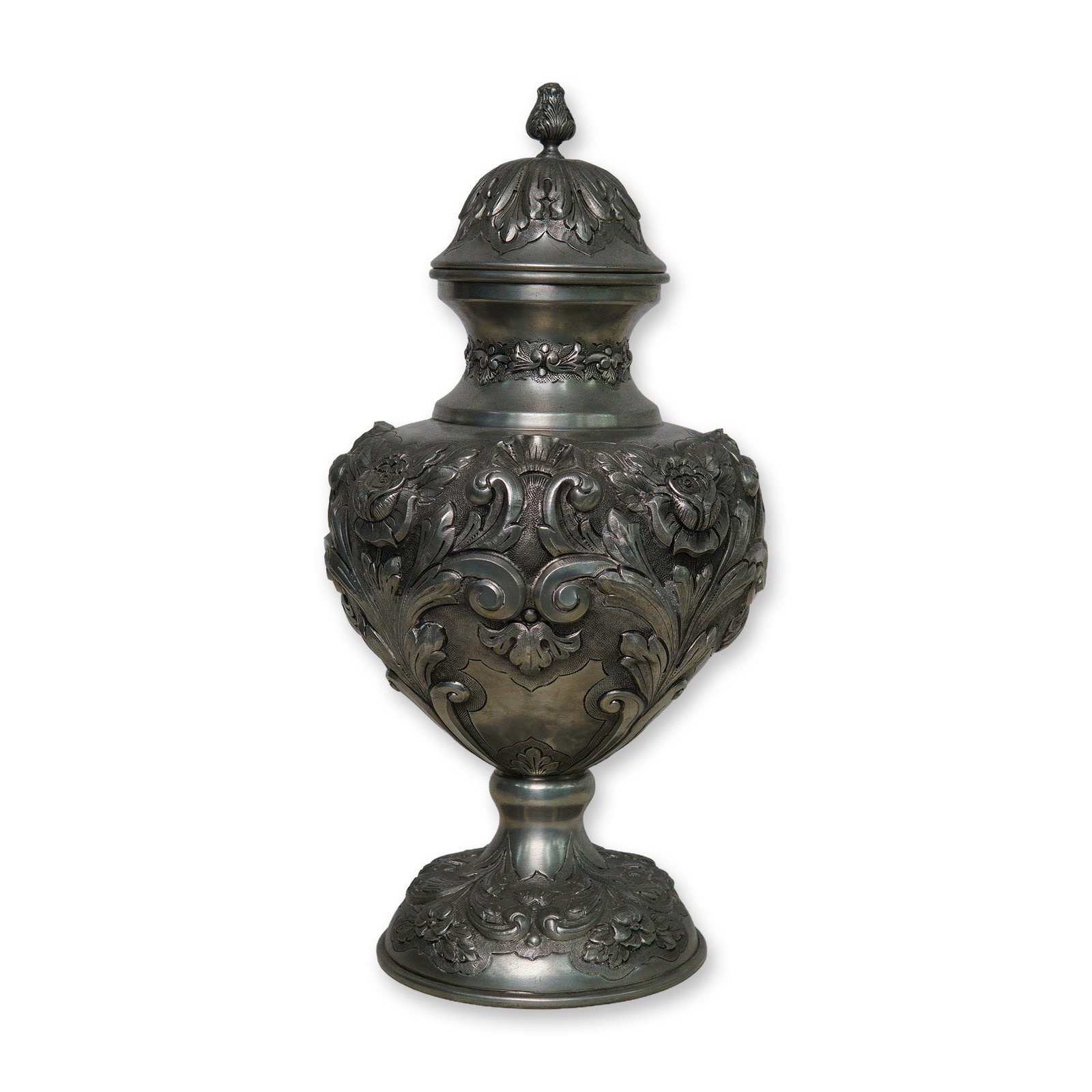 J. Dores Estanhos Embossed Pewter Lidded Urn (1 of 5)