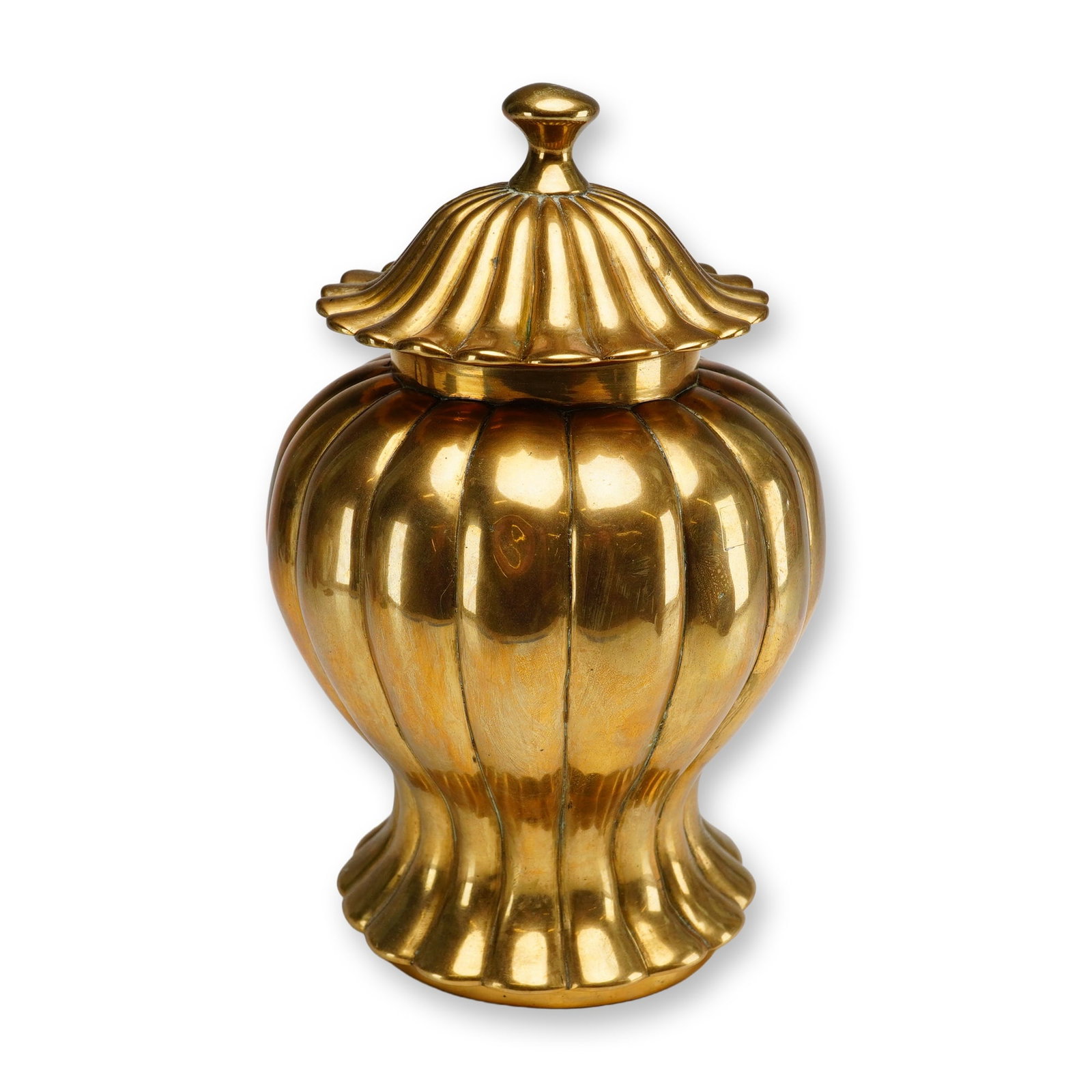 Lidded Brass Jar with Ribbed Decoration (1 of 3)
