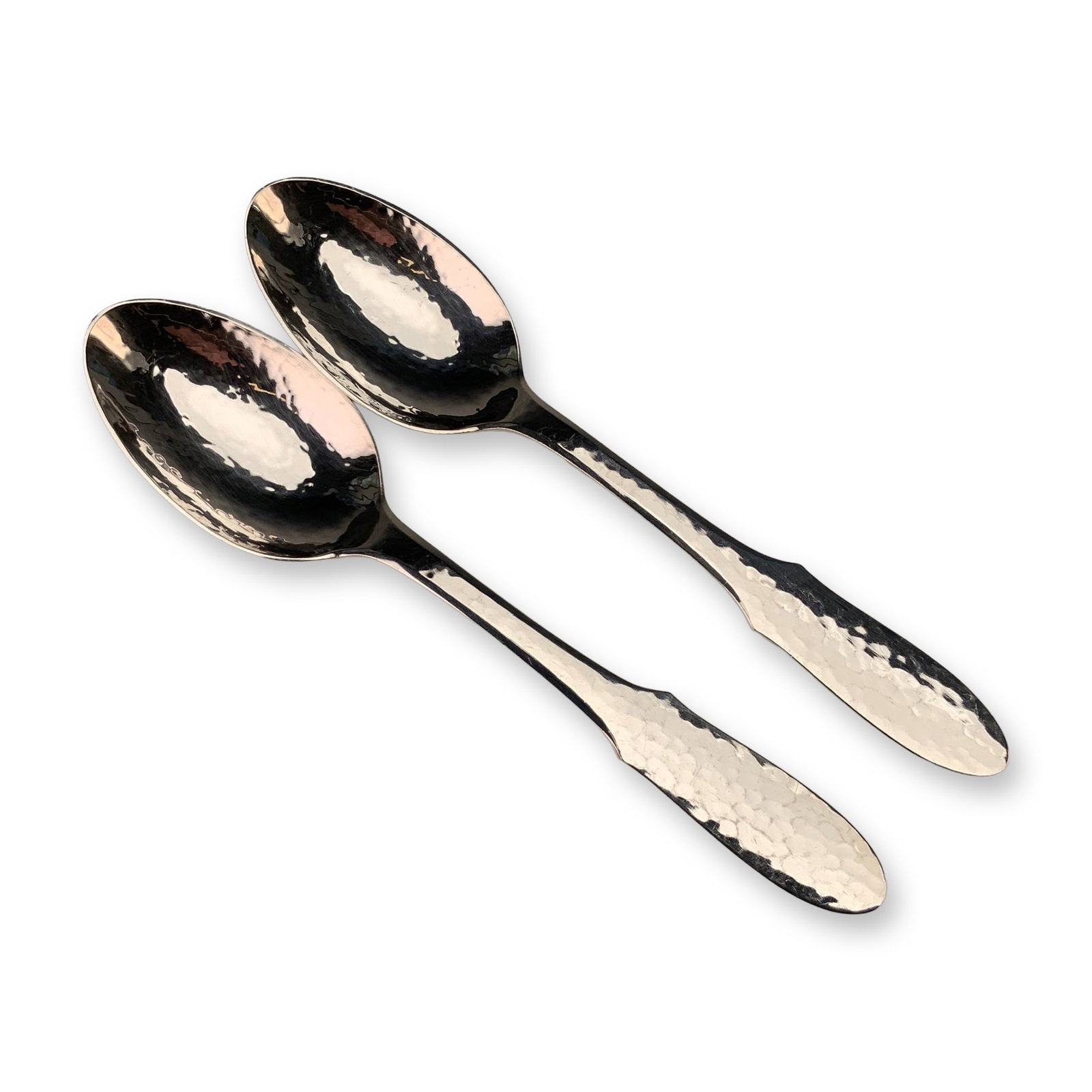 A Pair of Georg Jensen Mermaid Pattern Hammered Silver-Plated Teaspoons (1 of 3)