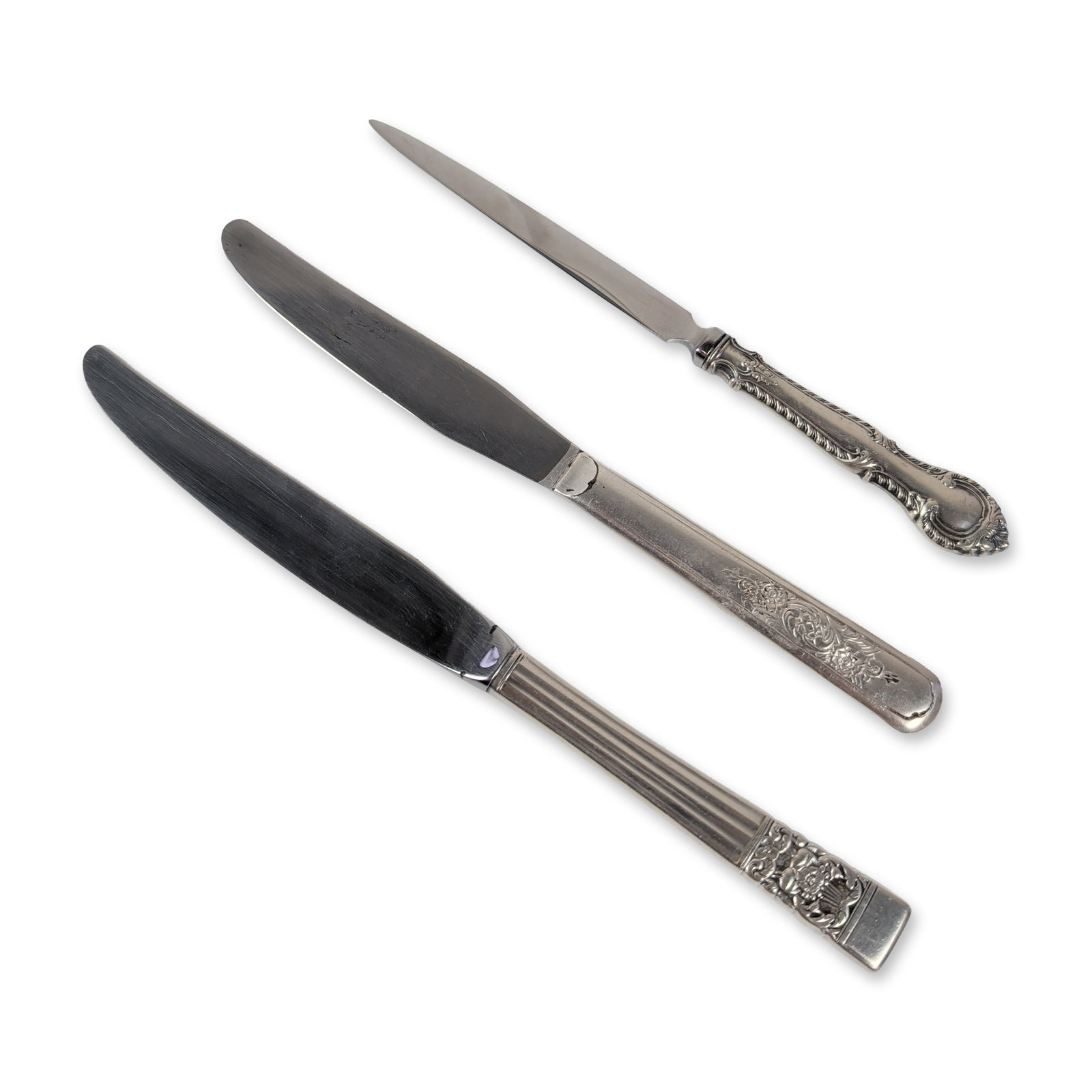 3pc Mixed Sterling and 80% Silver Mounted and Stainless Steel Knives (1 of 3)