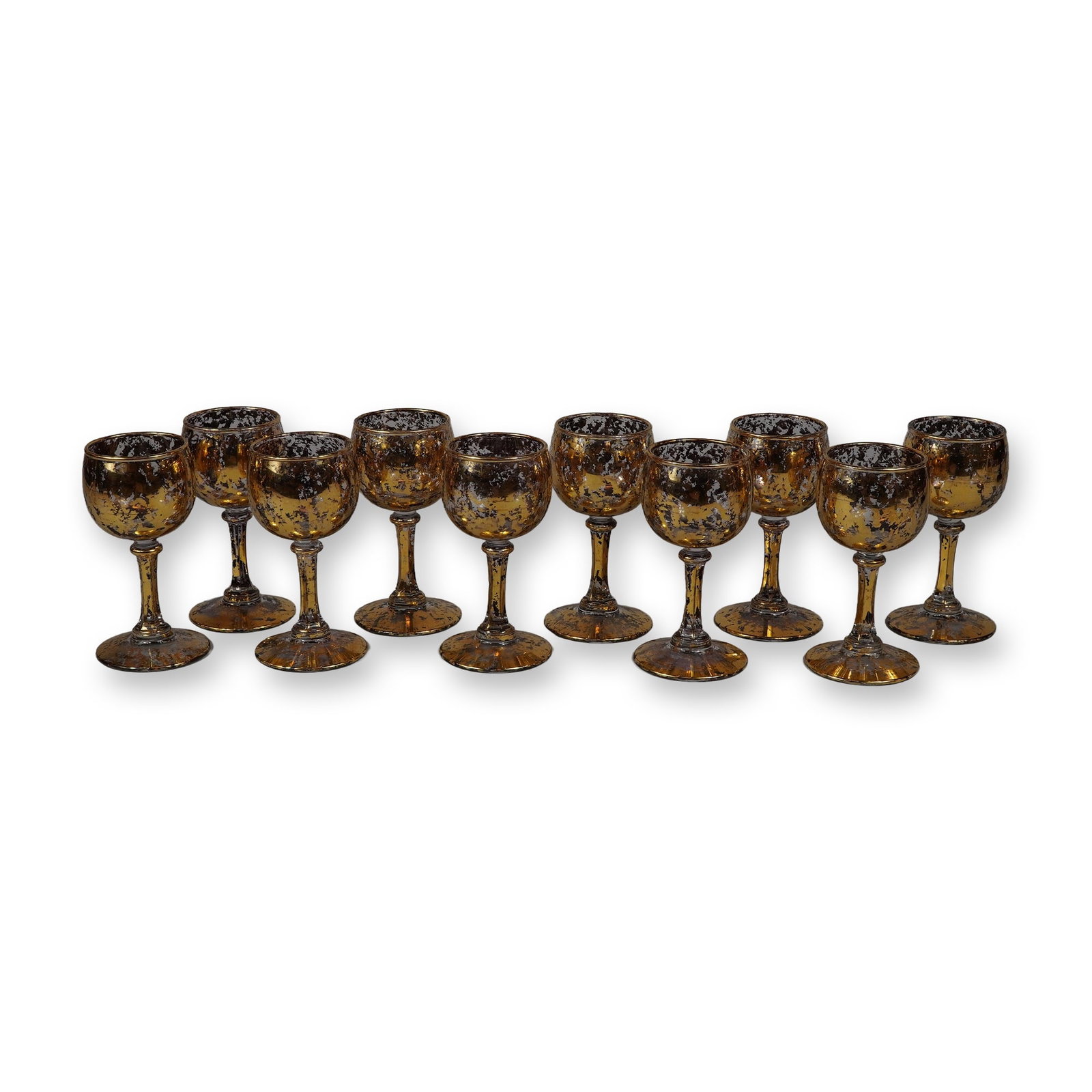 10pc Set of Vintage Gold Confetti Glass Cordial Stemware (1 of 3)