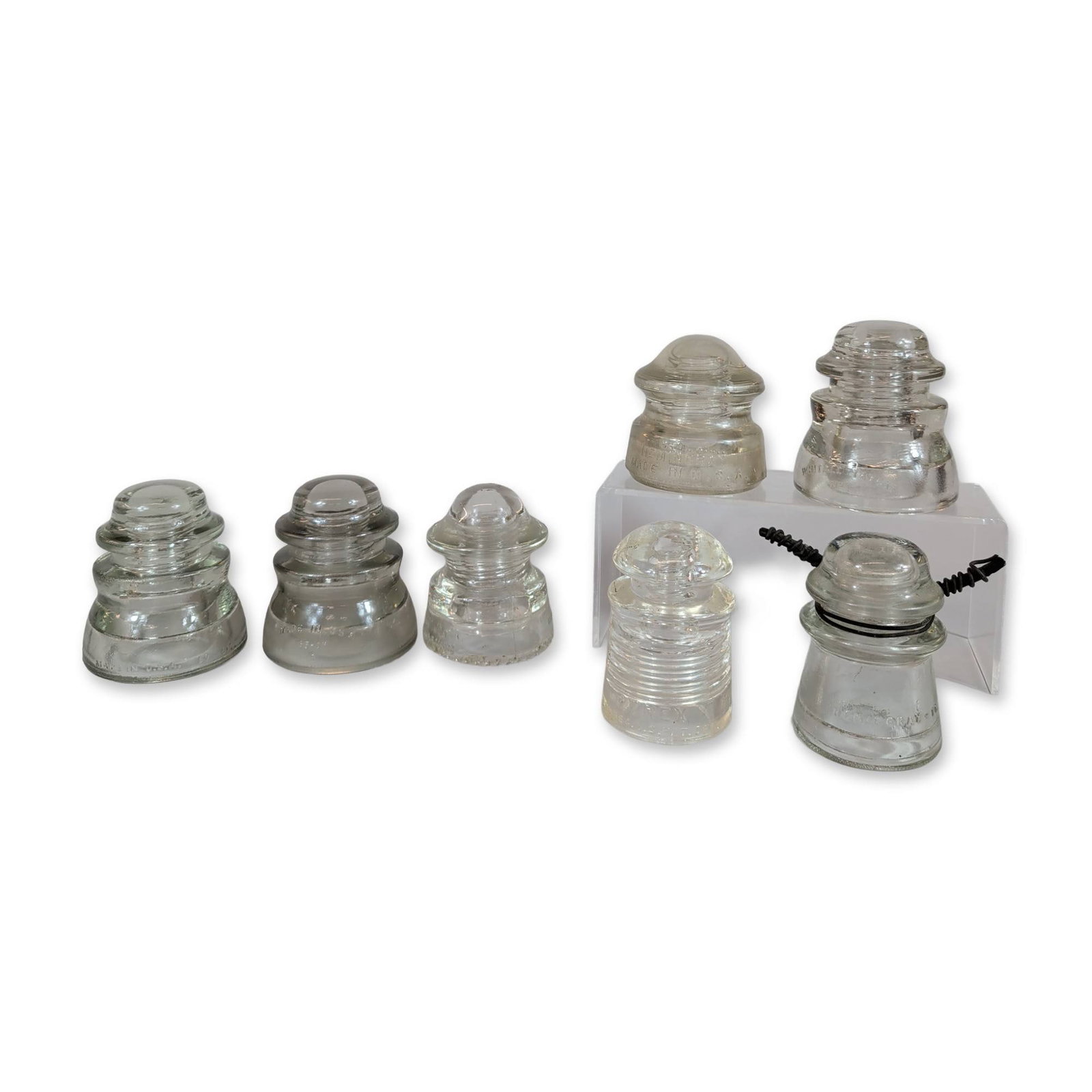 7pc Assortment of Hemingray Pyrex and Whitall Tatum Glass Insulators (1 of 6)