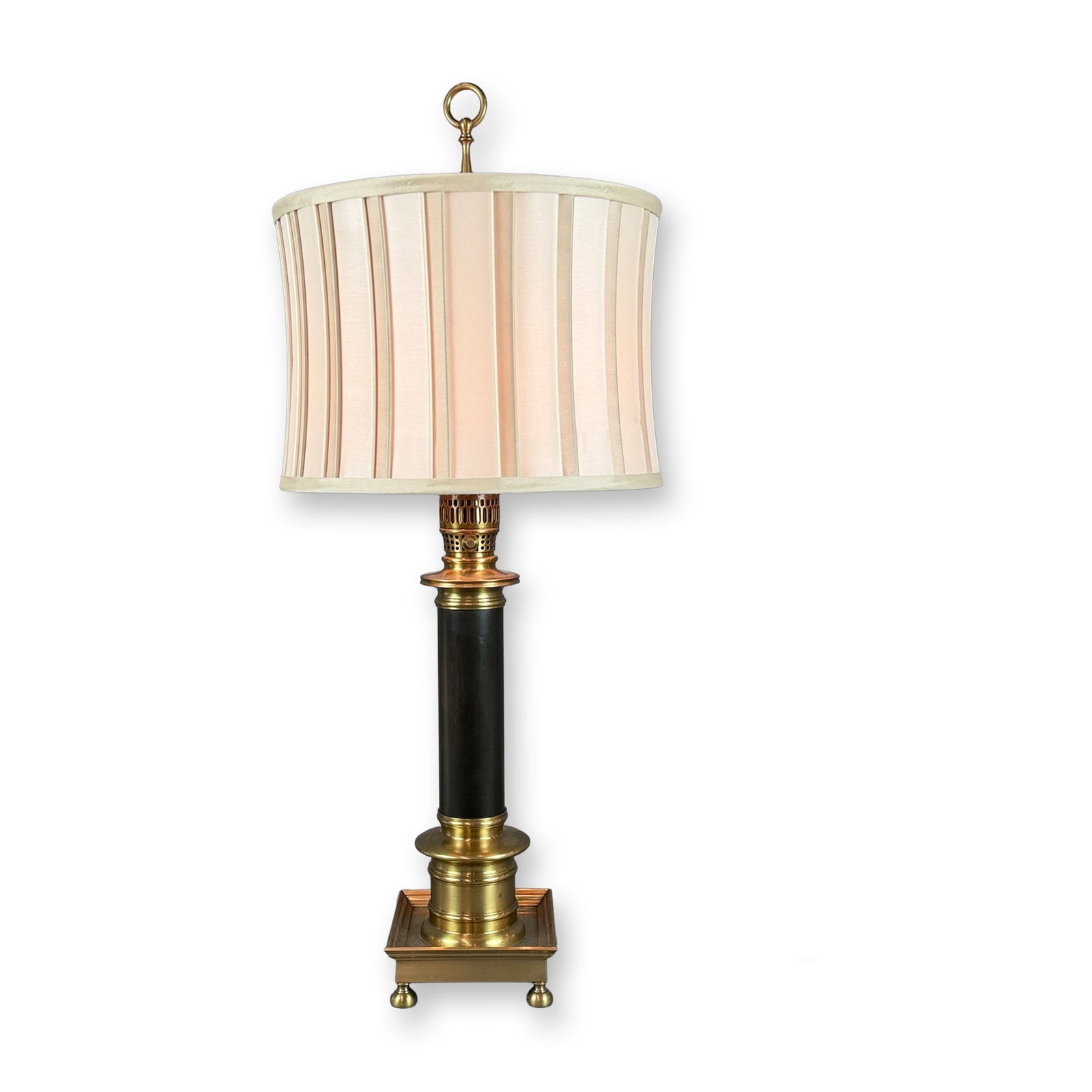 Neoclassical Style Brass and Black Column Table Lamp with Arrow Finial (1 of 5)