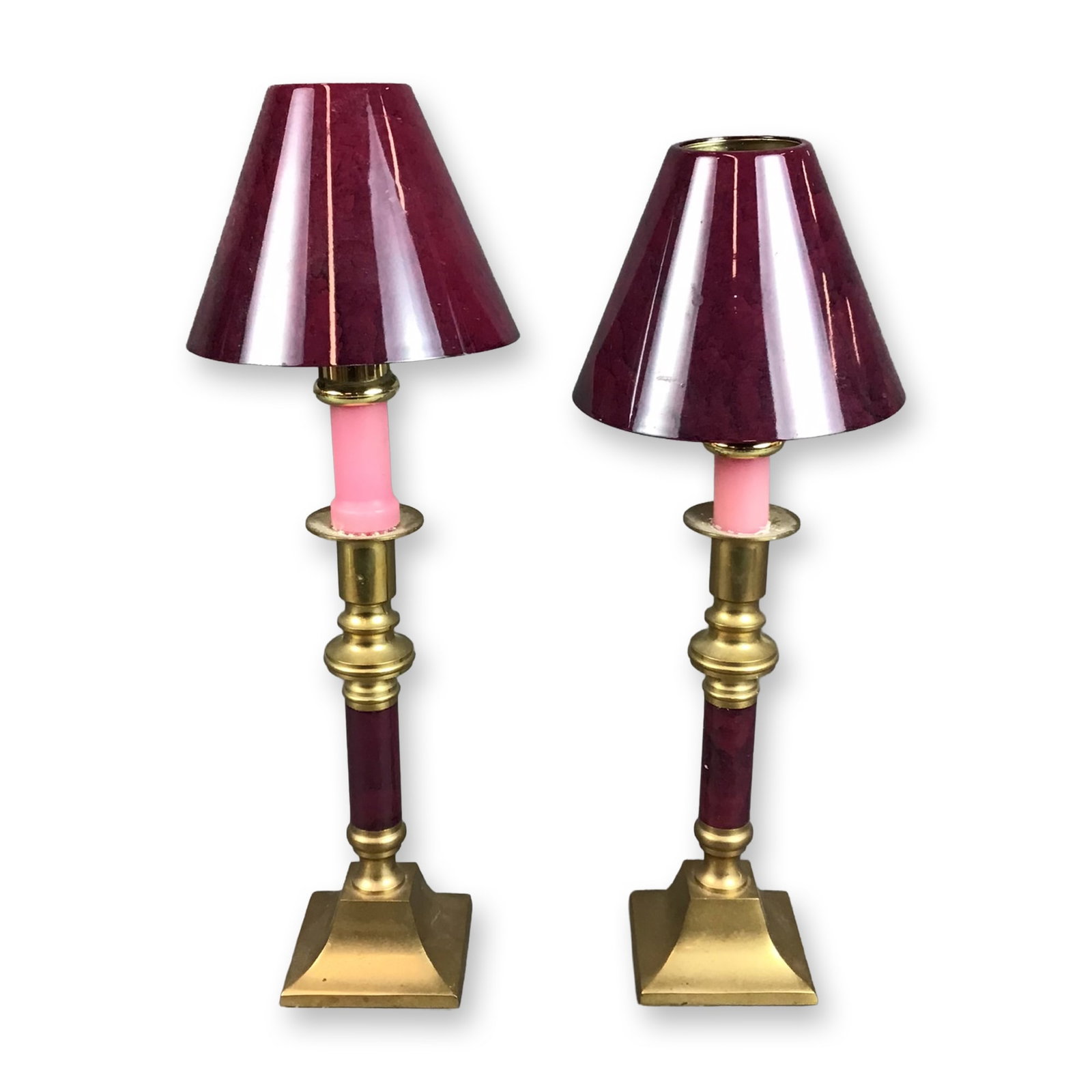 Pair of Vintage Brass and Marbled Resin Cordless Candle Stick Lamps (1 of 3)