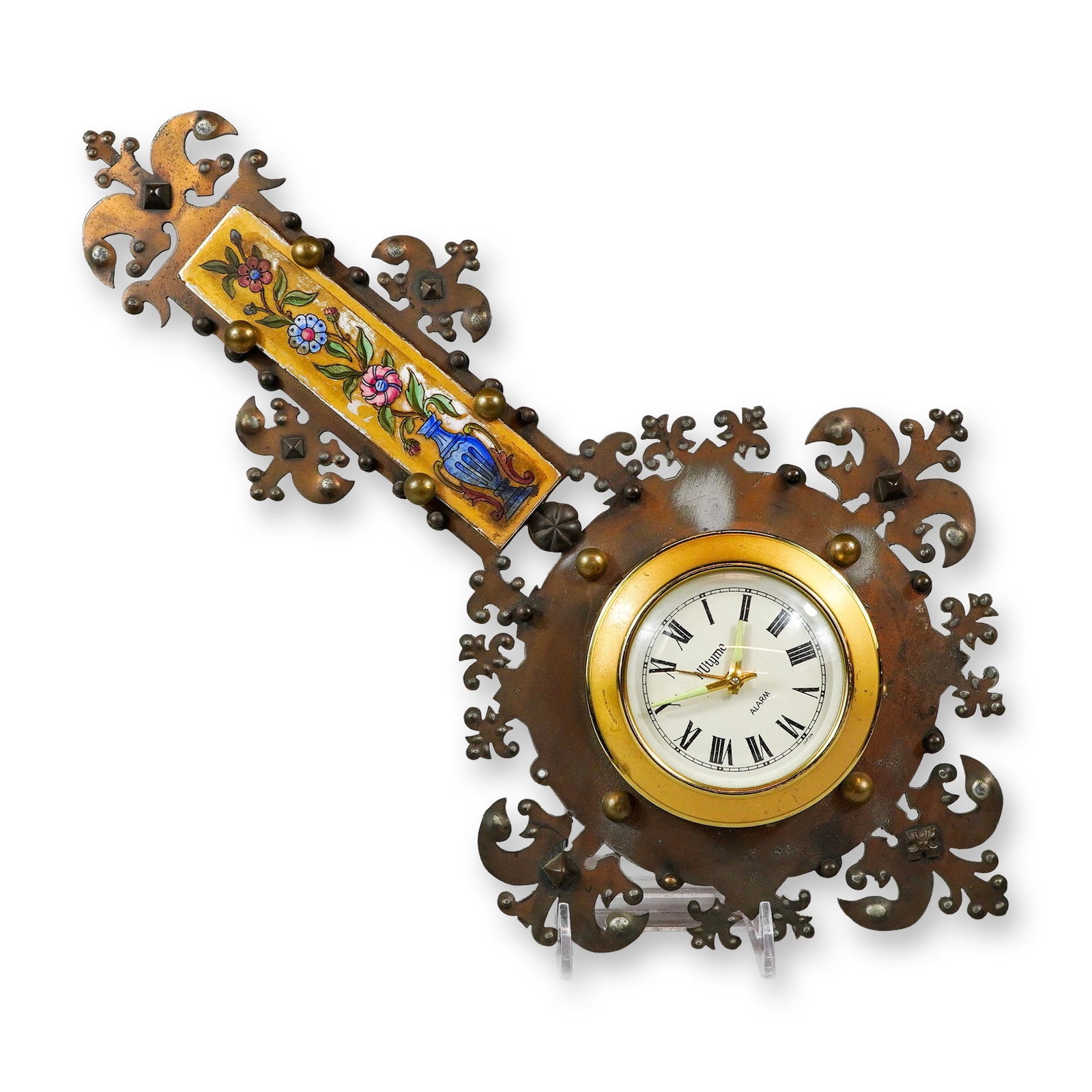 NUtyme Gothic Revival Style Brass and Ceramic Wall Clock (1 of 5)