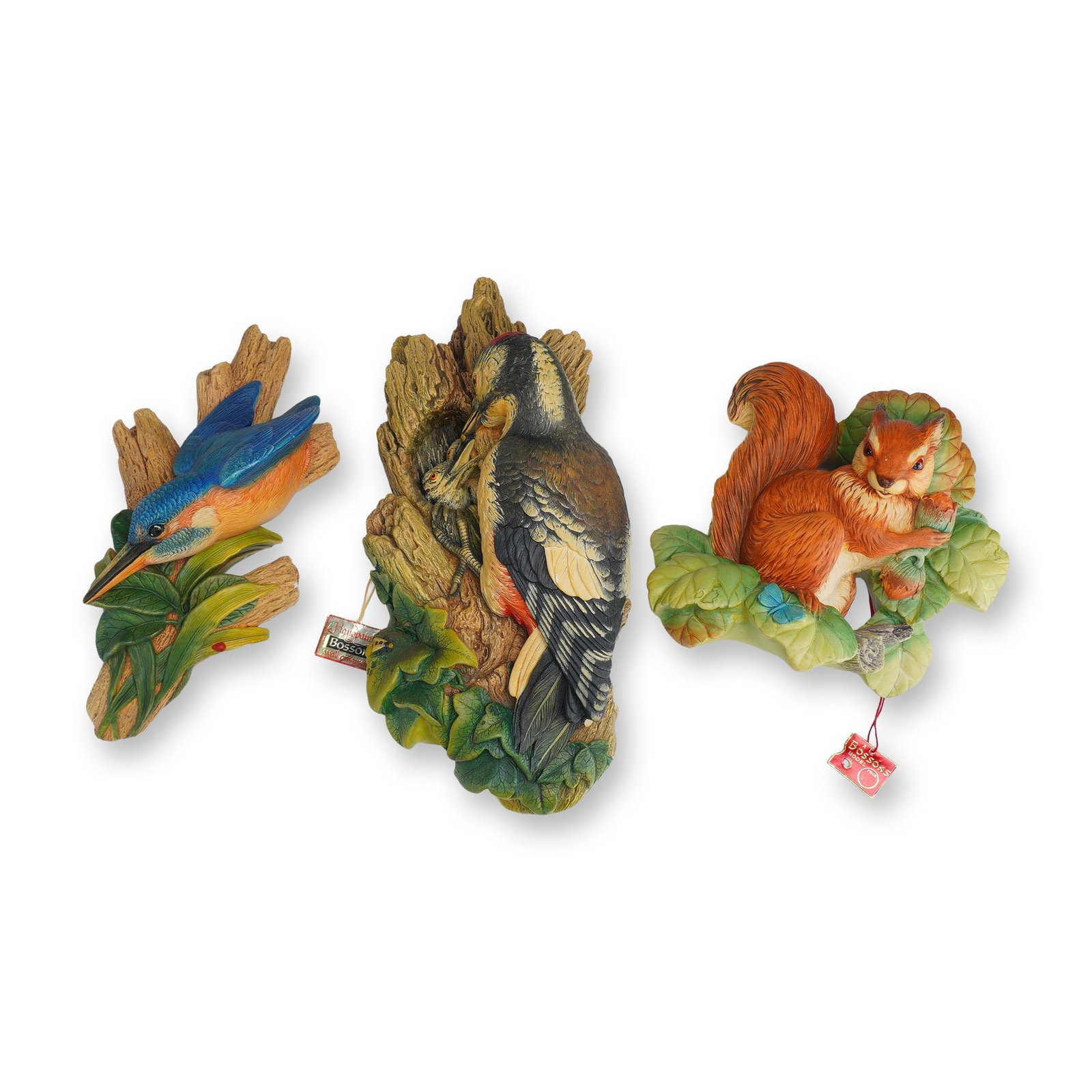 3pc Bossons Hand-Painted Chalkware Bird and Squirrel Wall Plaques (1 of 5)