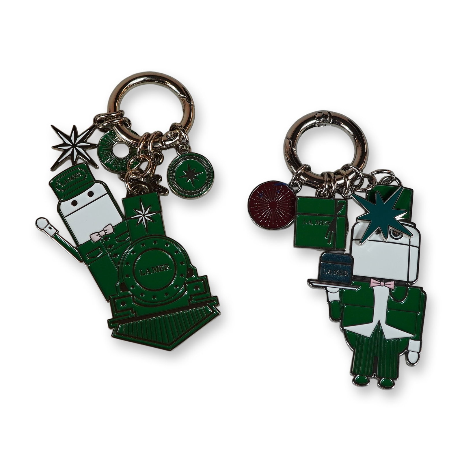 Pair of La Mer Holiday Train Enamel Keychains (1 of 3)
