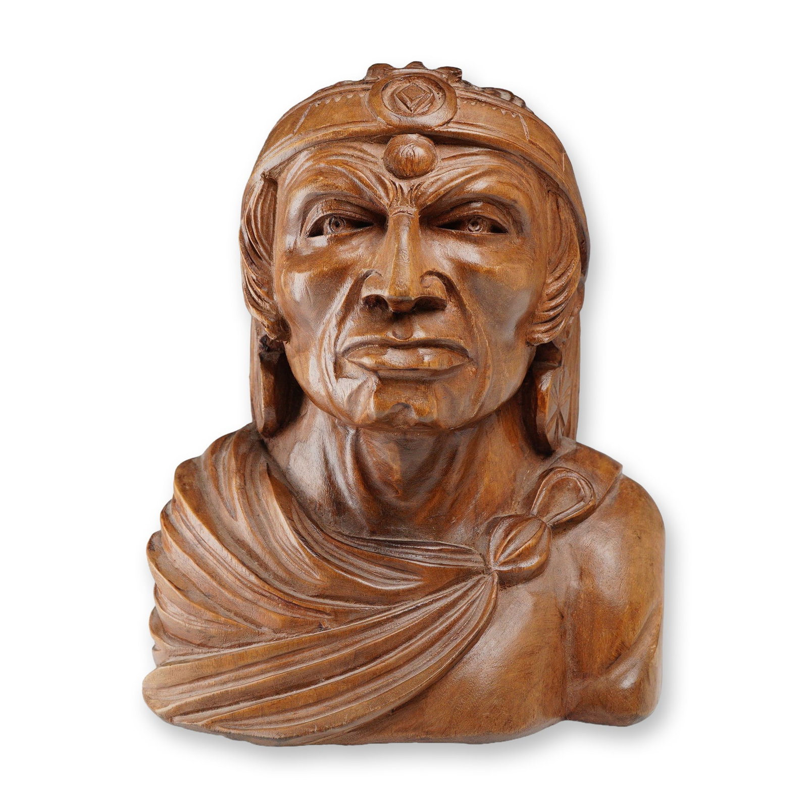 Vintage Carved Wood Native American Bust (1 of 4)