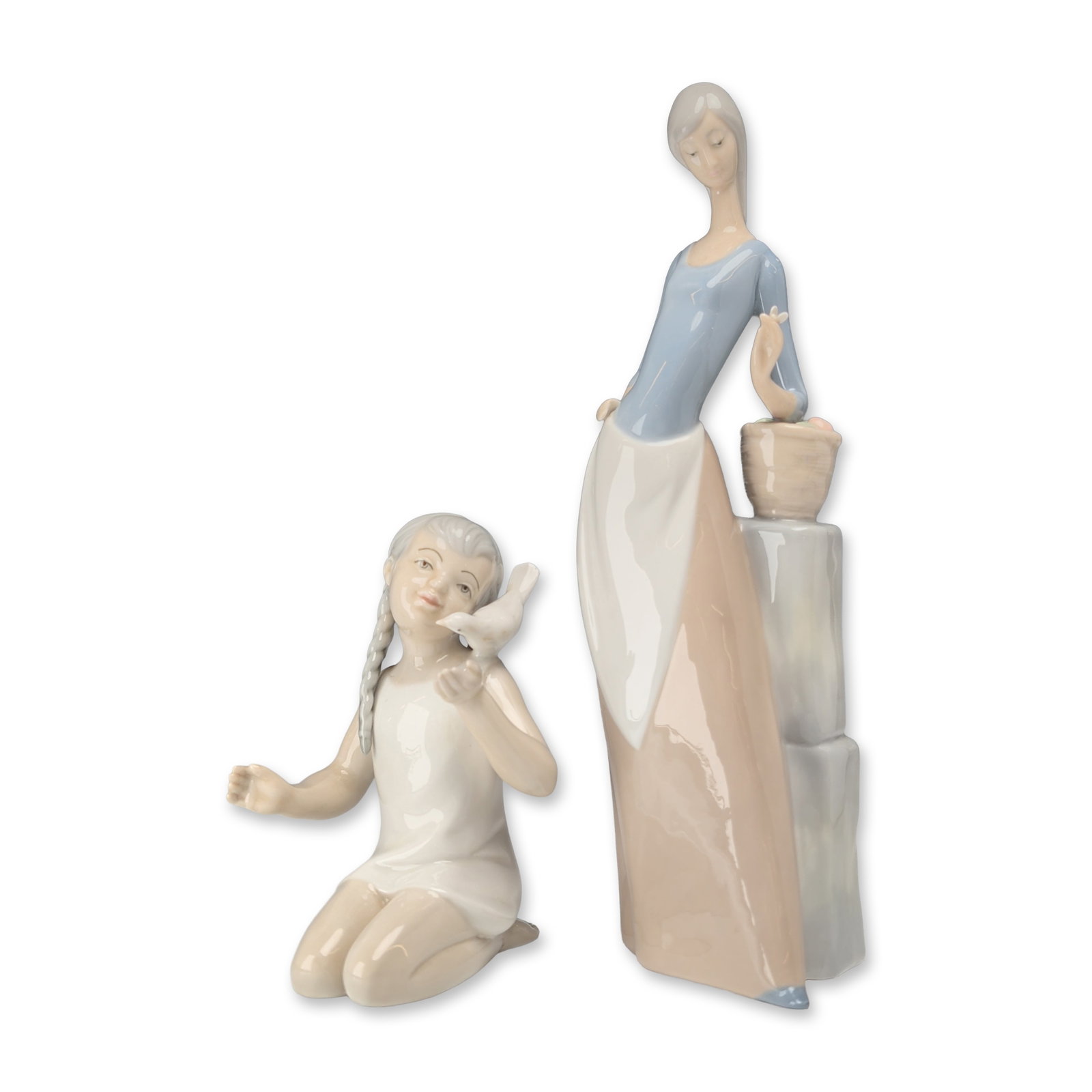 2pc Spanish Glazed Porcelain Figurines, Nao by Lladro and Porceval (1 of 3)
