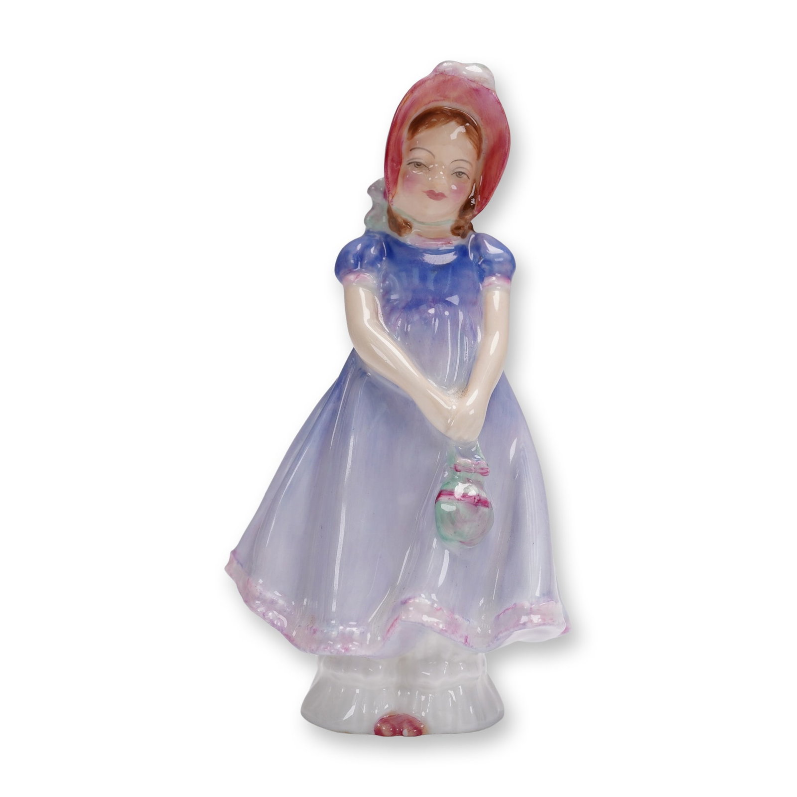 Royal Doulton -"Ivy- HN1768 Figurine: Graceful Royal Doulton figurine titled Ivy, model HN1768, designed by Leslie Harradine and issued in 1936. This hand-painted bone china figure depicts a young woman in a flowing floral-patterned