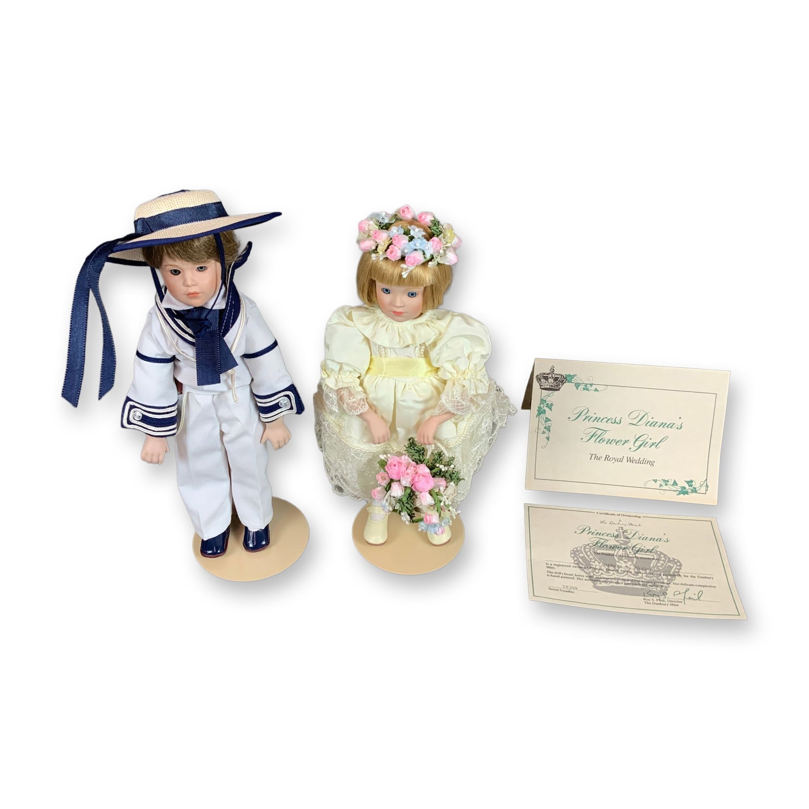 2 The Danbury Mint Bisque Dolls, Princess Diana's Flower Girl with Certificate and Prince William (1 of 5)