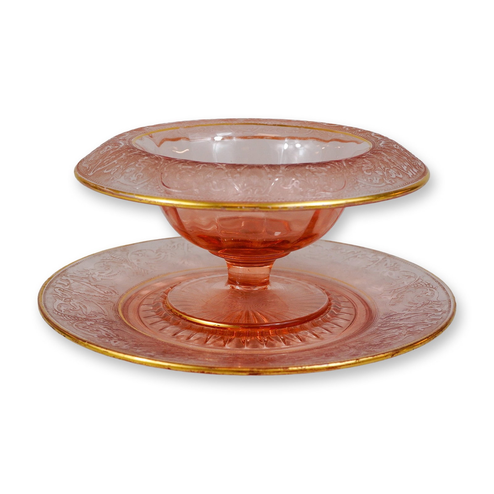2pc Pink Etched Glass Bowl and Plate (1 of 3)