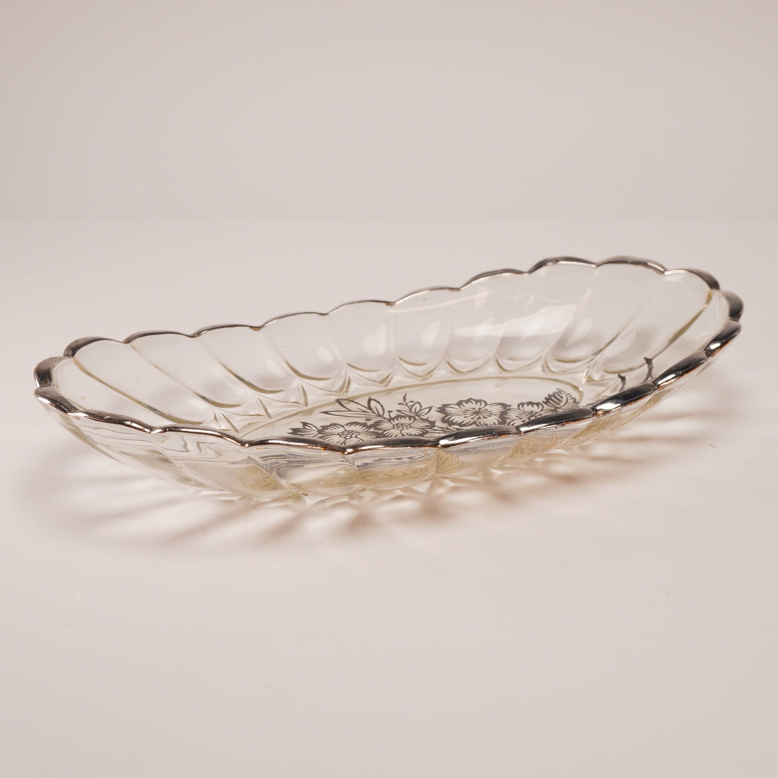Silver Overlay Floral Pattern Oval Dish - 3