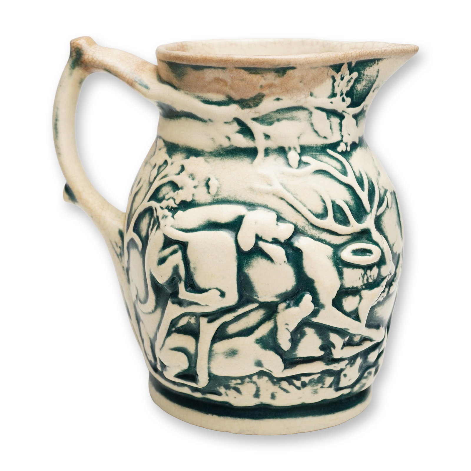 Antique Relief Molded Ceramic Hunting Pitcher (1 of 3)