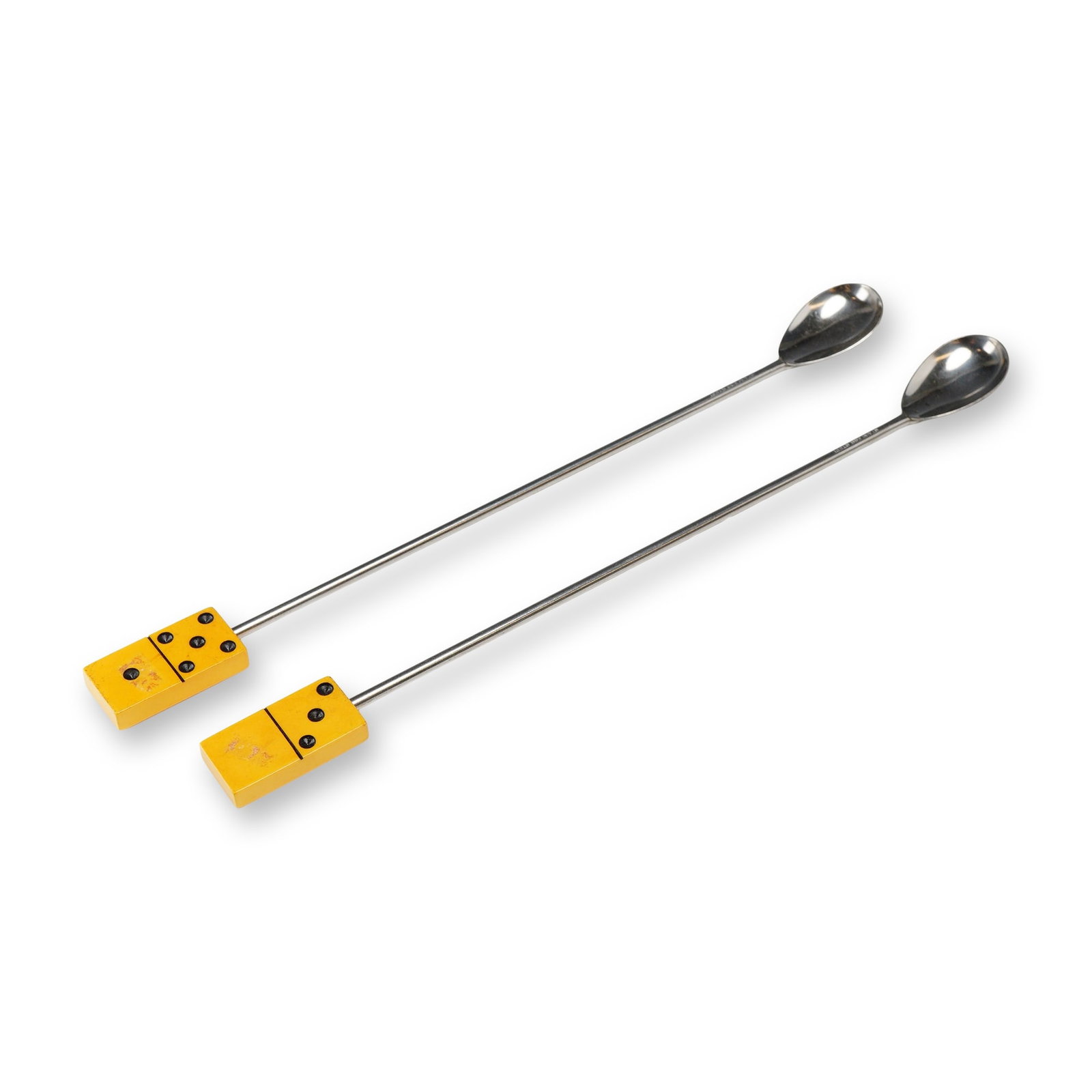 Pair of Vintage Stainless Steel Cocktail Stirrers with Backgammon Tile Handles (1 of 4)