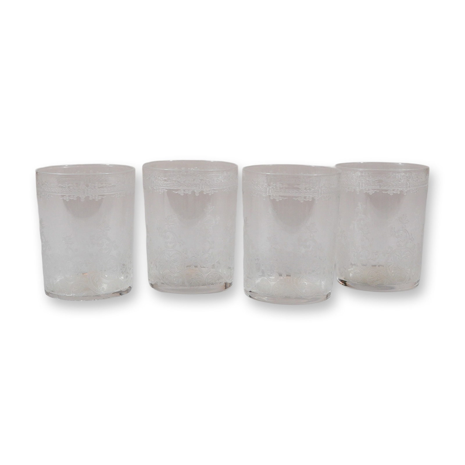 Set of Four American Etched Glass Small Flat Bottom Tumblers (1 of 3)