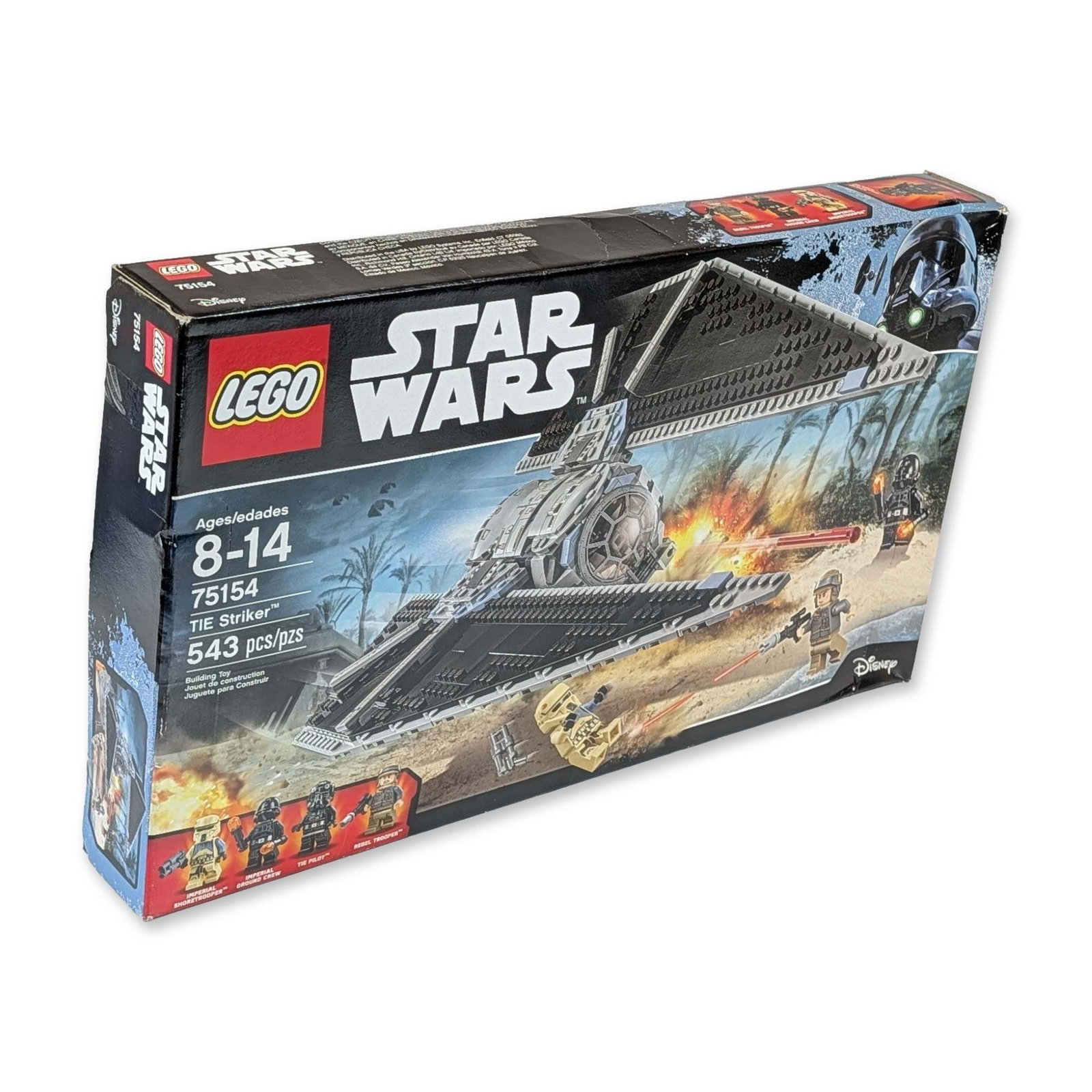 LEGO Star Wars 75154 TIE Striker Construction Set: The LEGO Group. Star Wars TIE Striker construction set in plastic, model 75154. Released in 2016 as part of the Rogue One collection, the set contains 543 pieces and includes four minifigures: Imperia