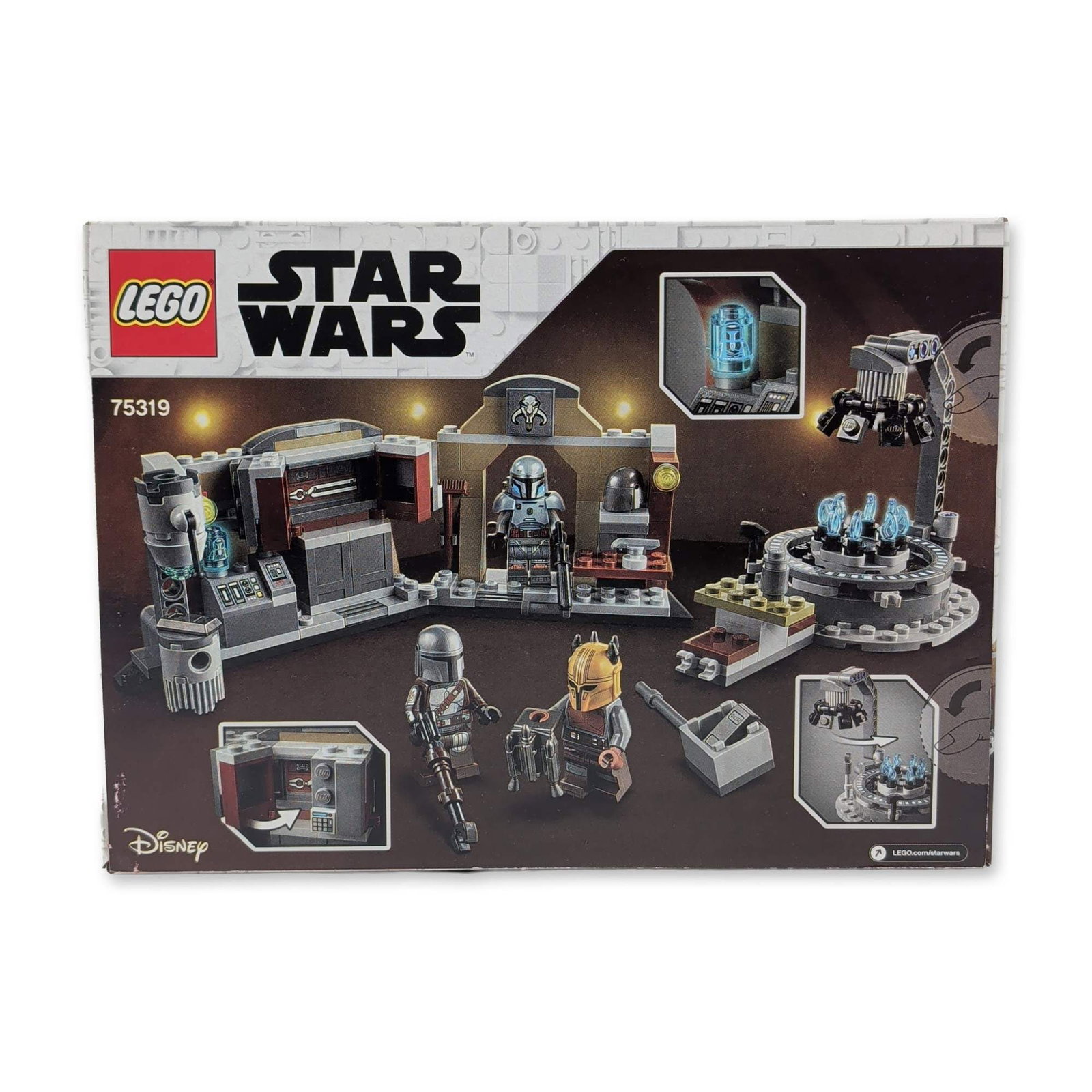 LEGO Star Wars 75319 Mandalorian Forge: LEGO Star Wars series building set, number 75319, titled The Armorers Mandalorian Forge. Constructed from molded plastic components, this 258-piece set recreates the forge scene from the Disney+ serie