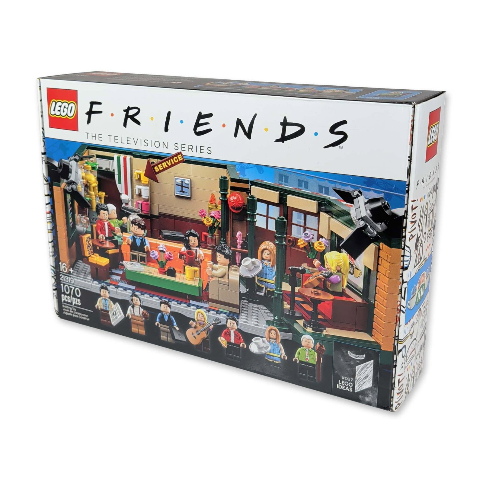LEGO Ideas 21319 Friends Central Perk Building Set: LEGO Ideas building set, number 21319, based on the television series Friends. This factory-sealed set represents the Central Perk coffee house and includes 1070 plastic components. The set features s