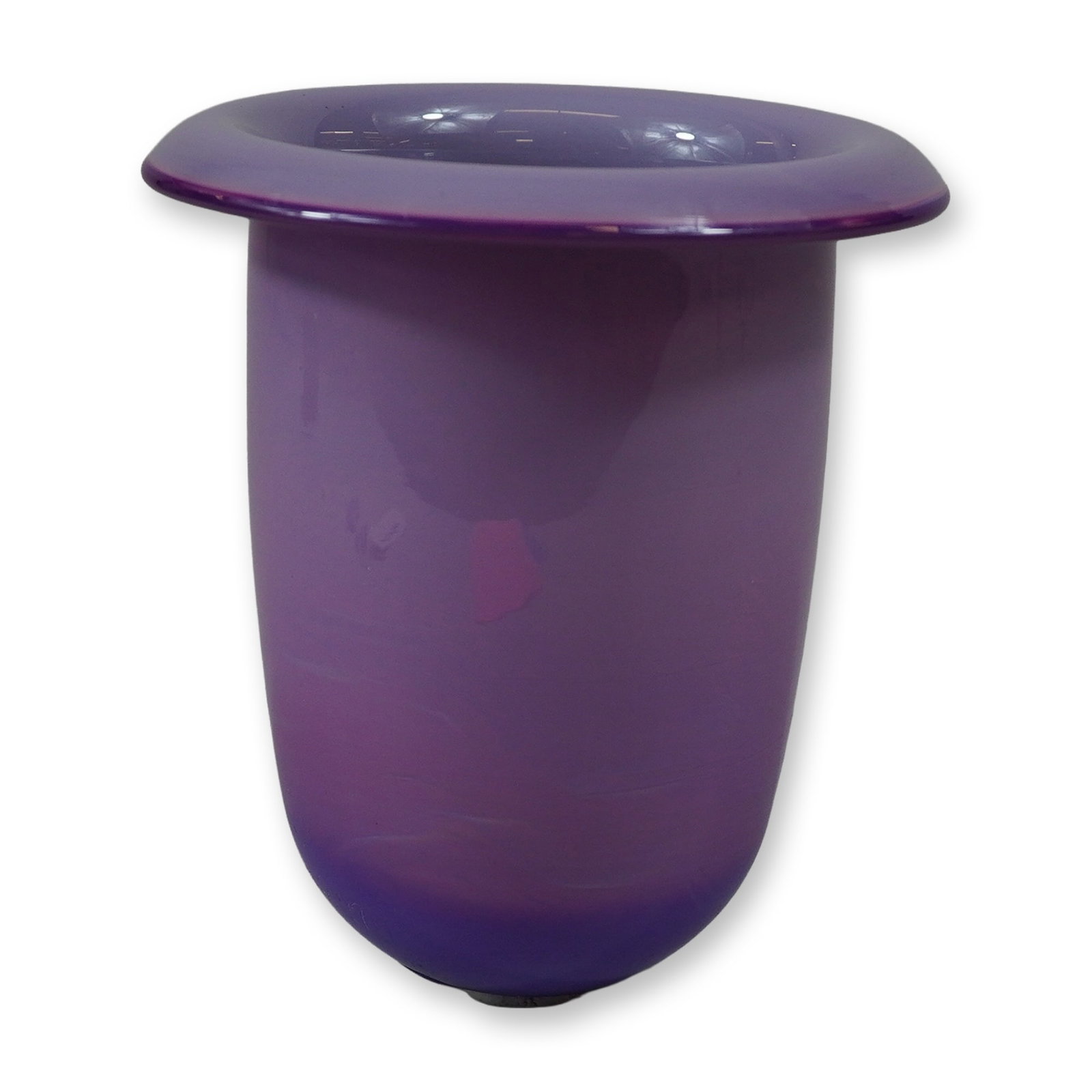 Jordan Ford Studio Art Glass Vase, 2019: This contemporary hand-blown studio art glass vase by artist Jordan Ford is designed with a flared rim. The vessel features an opaque finish with a smooth color gradient, transitioning from a deep,