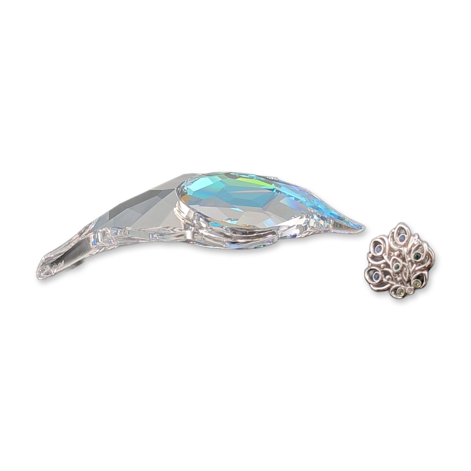 2pc Swarovski Crystal SCS Peacock Feather Ornament and Wheel Tack Pin (1 of 4)