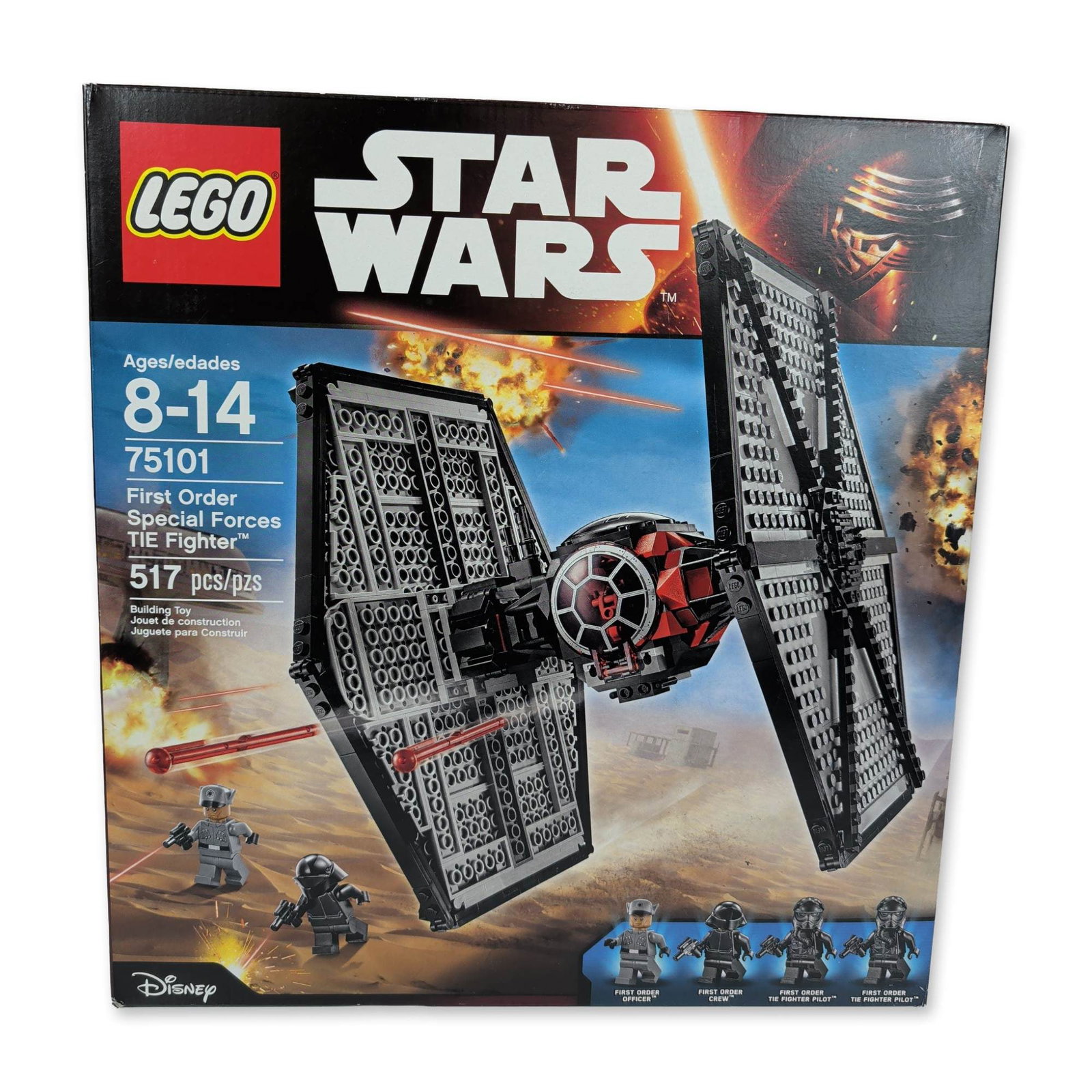 LEGO Star Wars 75101 TIE Fighter Set: LEGO. First Order Special Forces TIE Fighter building set in plastic, model number 75101. Features dual-opening cockpits and spring-loaded shooters. Set includes four minifigures: two First Order TIE 