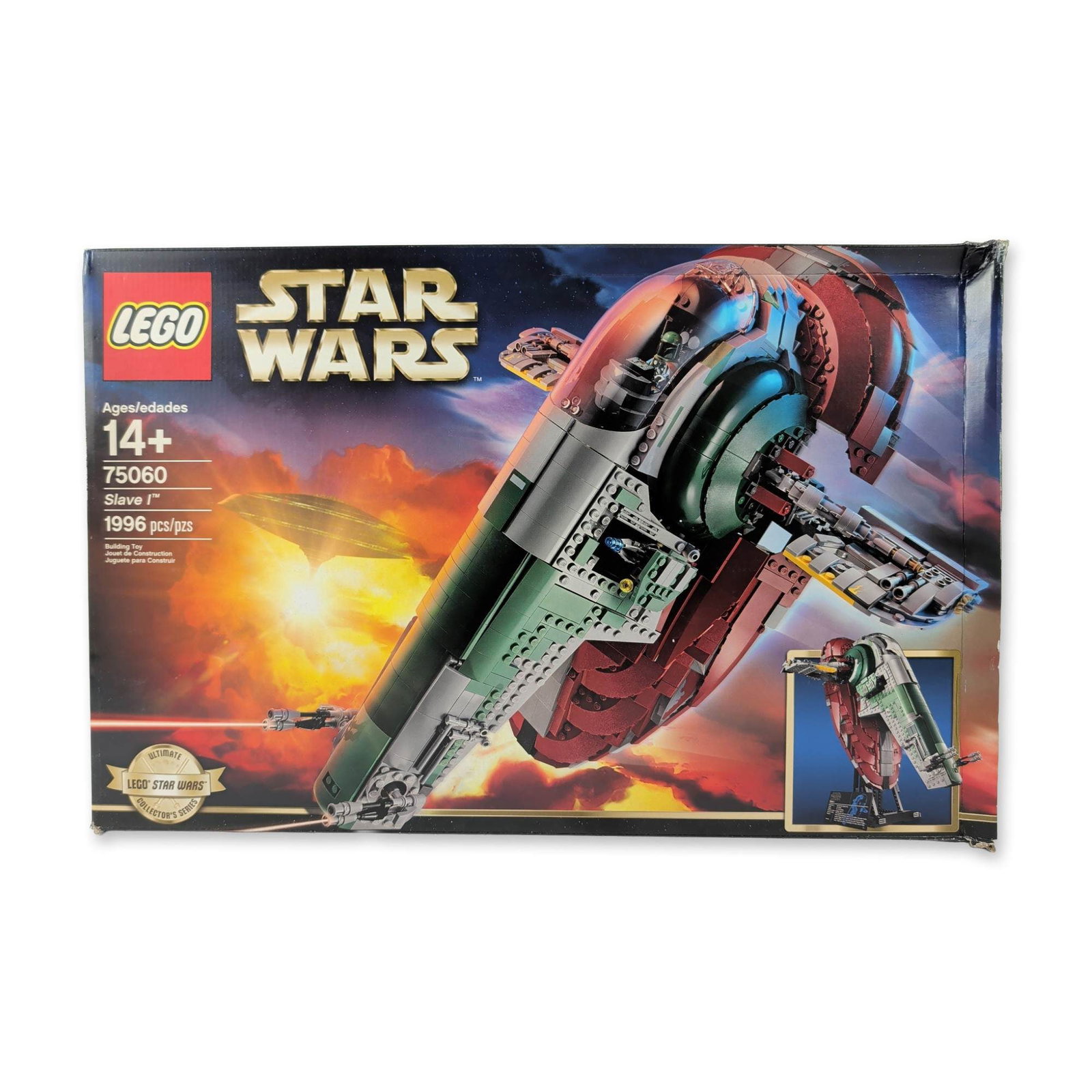 LEGO Star Wars UCS Slave I 75060 Building Set: LEGO. Star Wars Ultimate Collector Series Slave I building set, number 75060, in plastic. Features include a rotating cockpit and wings, side hatches with concealed weaponry, and a display stand with 