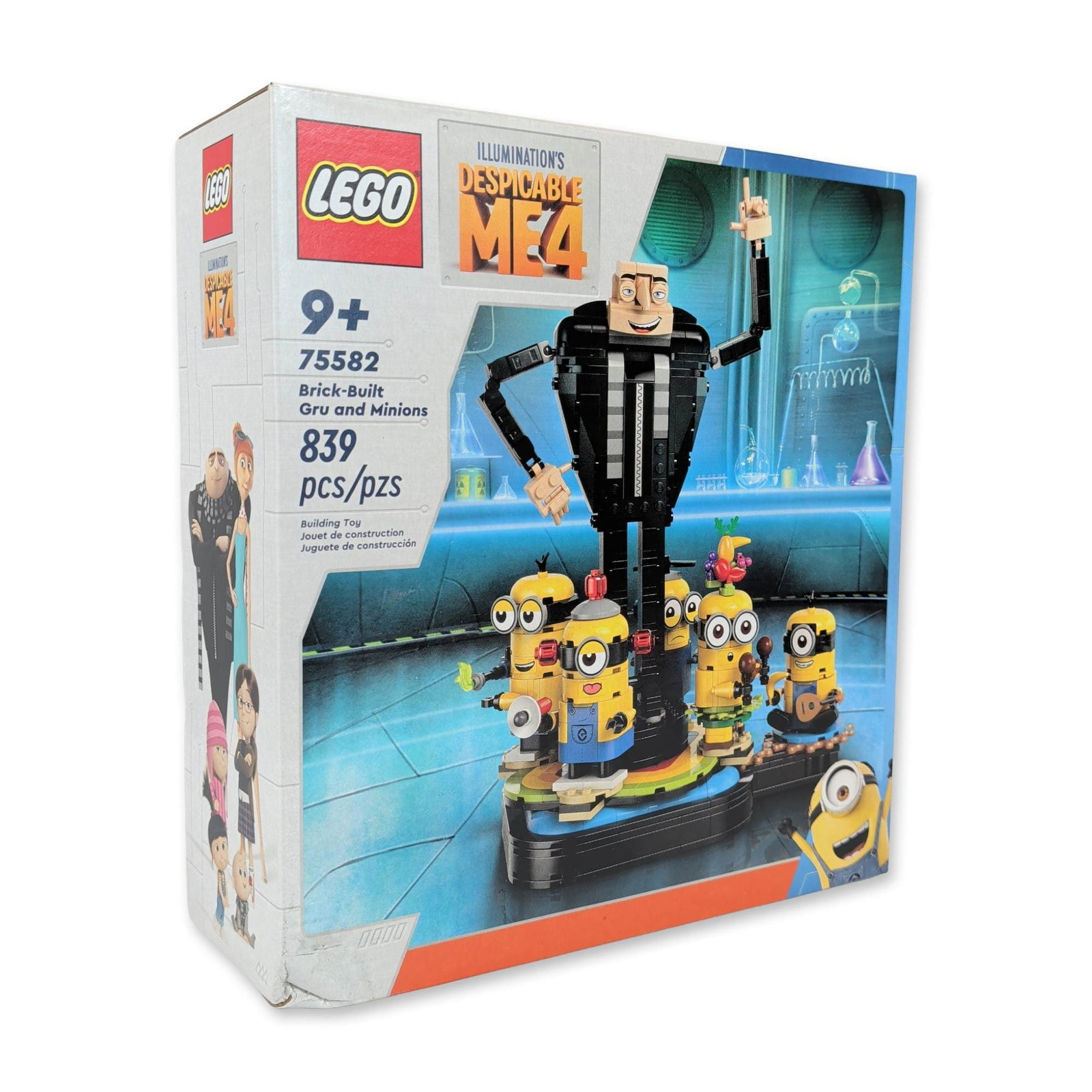 LEGO Despicable Me 4 Building Set 75582: The LEGO Group. Despicable Me 4 Brick-Built Gru and Minions building set in plastic, featuring a large poseable Gru figure and five Minion characters on a circular display base. Set includes buildable