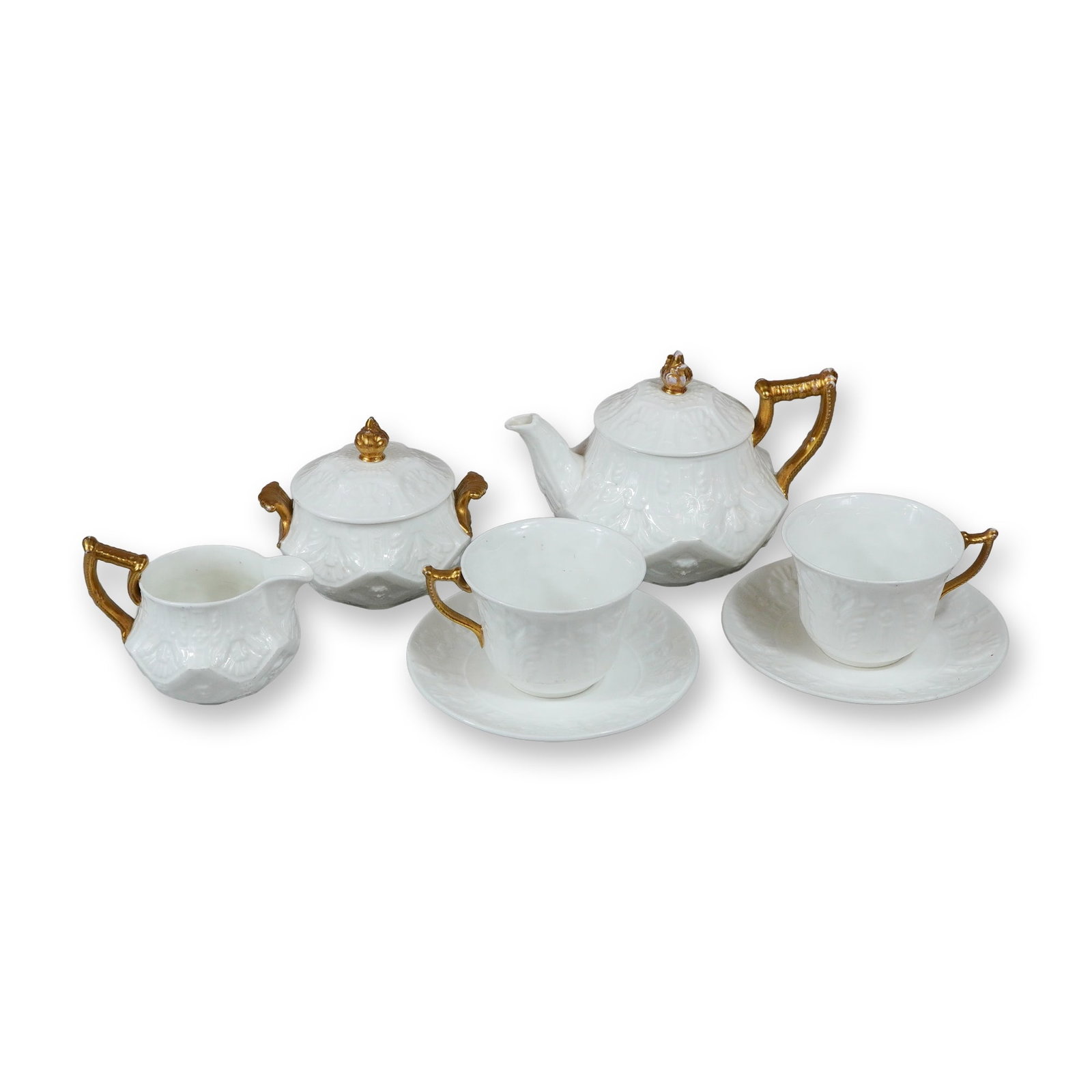 7pc Wedgwood Gilt and White Relief-Molded Bone China Tea Service (1 of 3)
