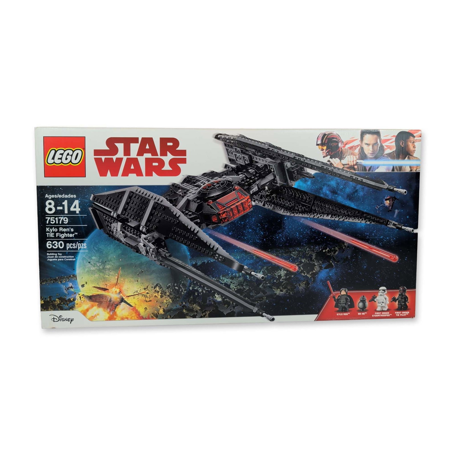 LEGO Star Wars Kylo Ren's TIE Fighter 75179: LEGO Group Star Wars building set, model 75179, Kylo Ren's TIE Fighter. Part of the Star Wars Episode VIII: The Last Jedi series. Constructed from 630 plastic pieces. The model features an opening coc