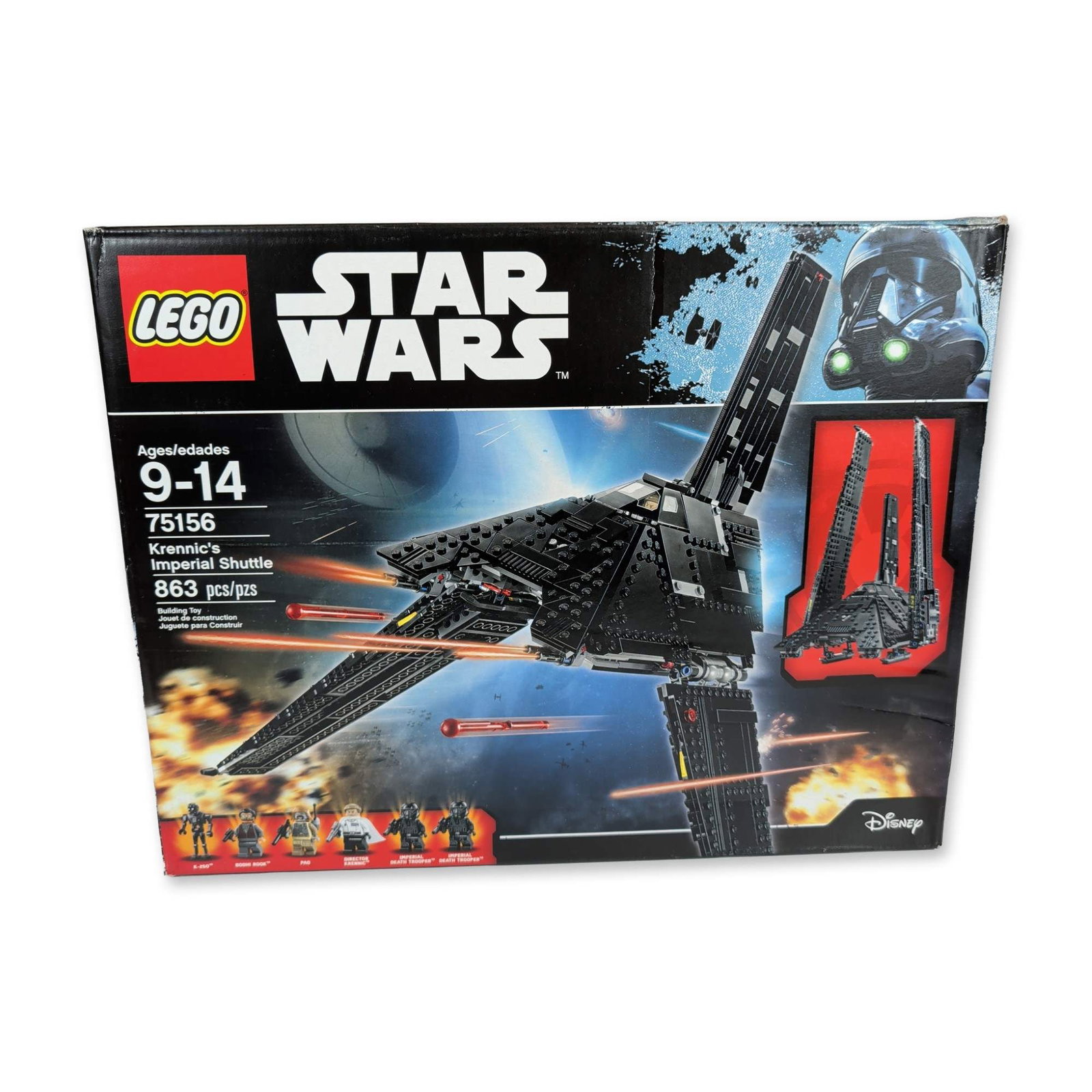LEGO Star Wars 75156 Krennic's Imperial Shuttle: LEGO Star Wars Rogue One building set, Krennic's Imperial Shuttle, model number 75156. Plastic construction consisting of 863 pieces. Features include folding wings and opening panels. Set includes si