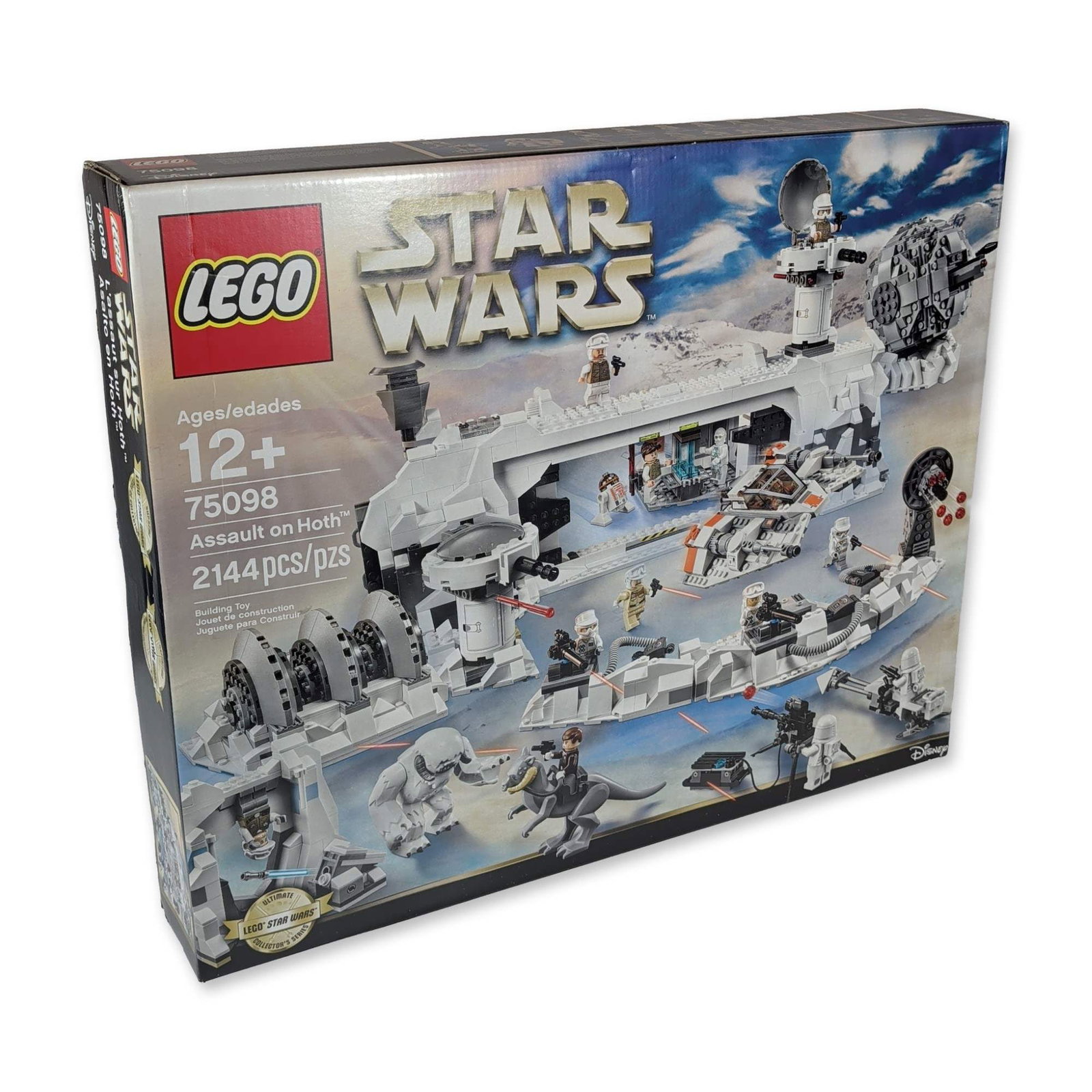 LEGO Star Wars Assault on Hoth Building Set 75098: LEGO Star Wars Ultimate Collector Series construction set, "Assault on Hoth," model 75098. Plastic construction featuring modular components of the Echo Base rebel outpost, including blast doors, tren