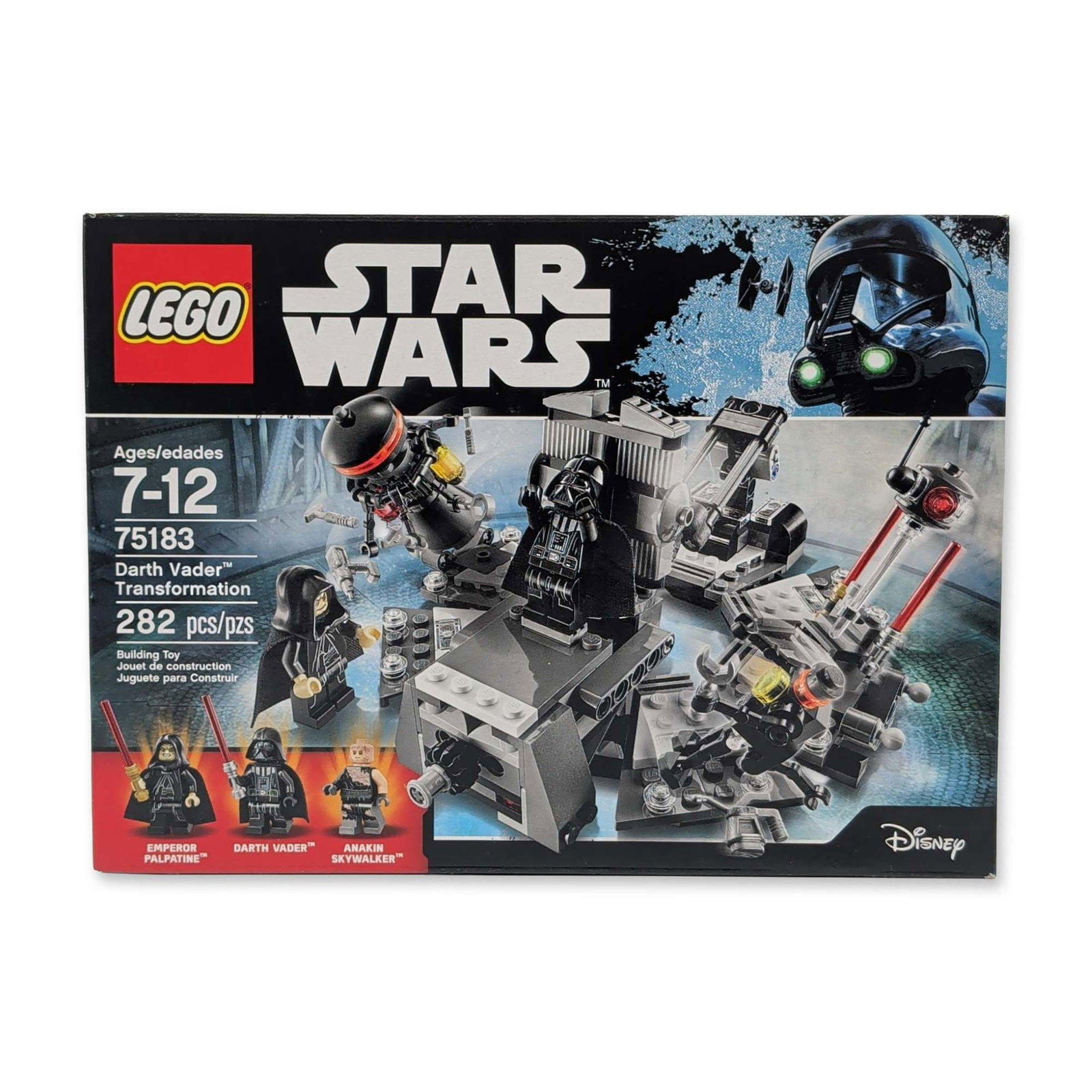 LEGO Star Wars 75183 Darth Vader Transformation: LEGO Star Wars building set 75183, Darth Vader Transformation, in plastic. This construction set depicts the medical bay scene from Star Wars: Episode III " Revenge of the Sith and contains 282 pieces