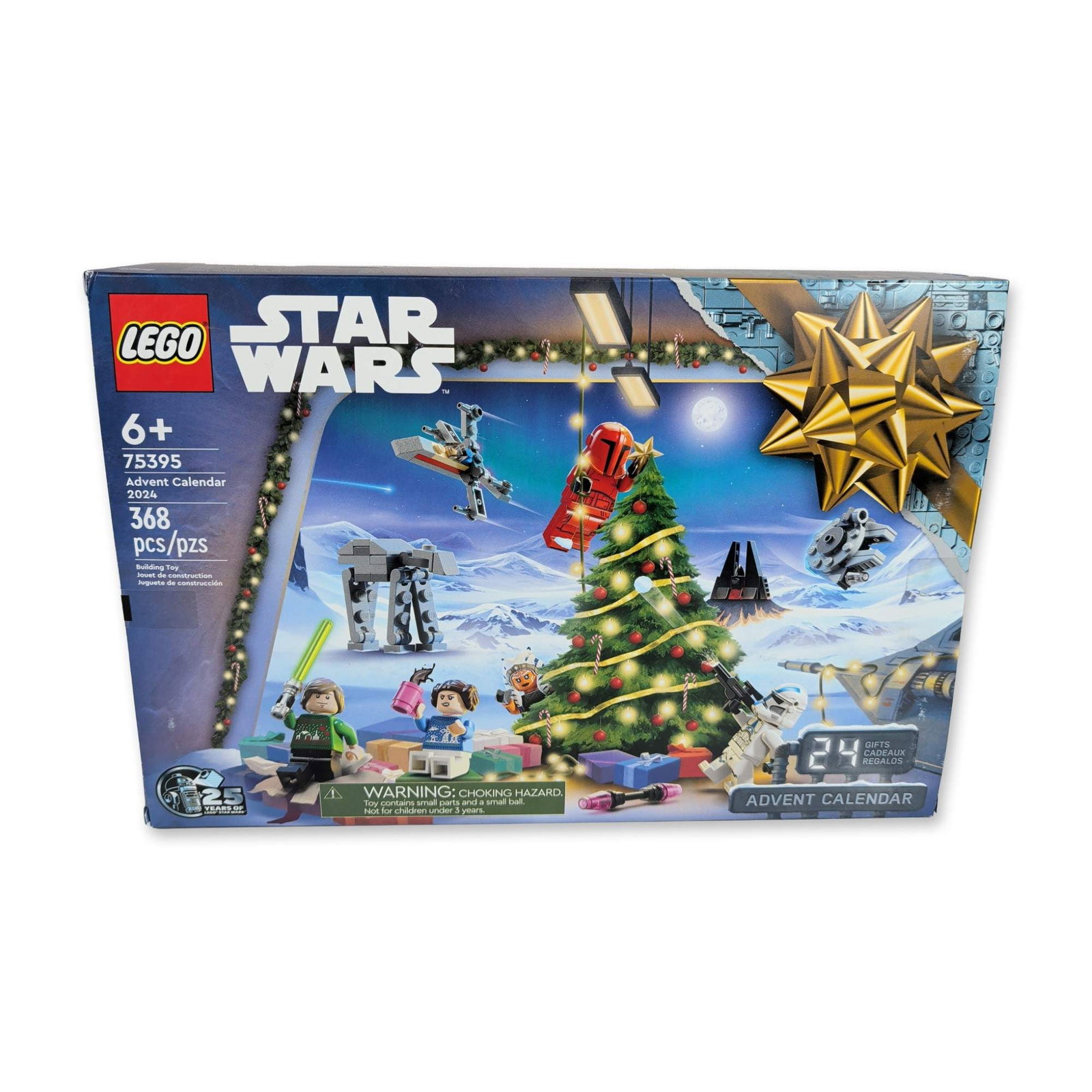 LEGO 2024 Star Wars Advent Calendar 75395: The LEGO Group, 2024. Star Wars Advent Calendar 2024, set number 75395. Plastic building block construction set commemorating the 25th anniversary of the LEGO Star Wars theme. The set features 24 dail