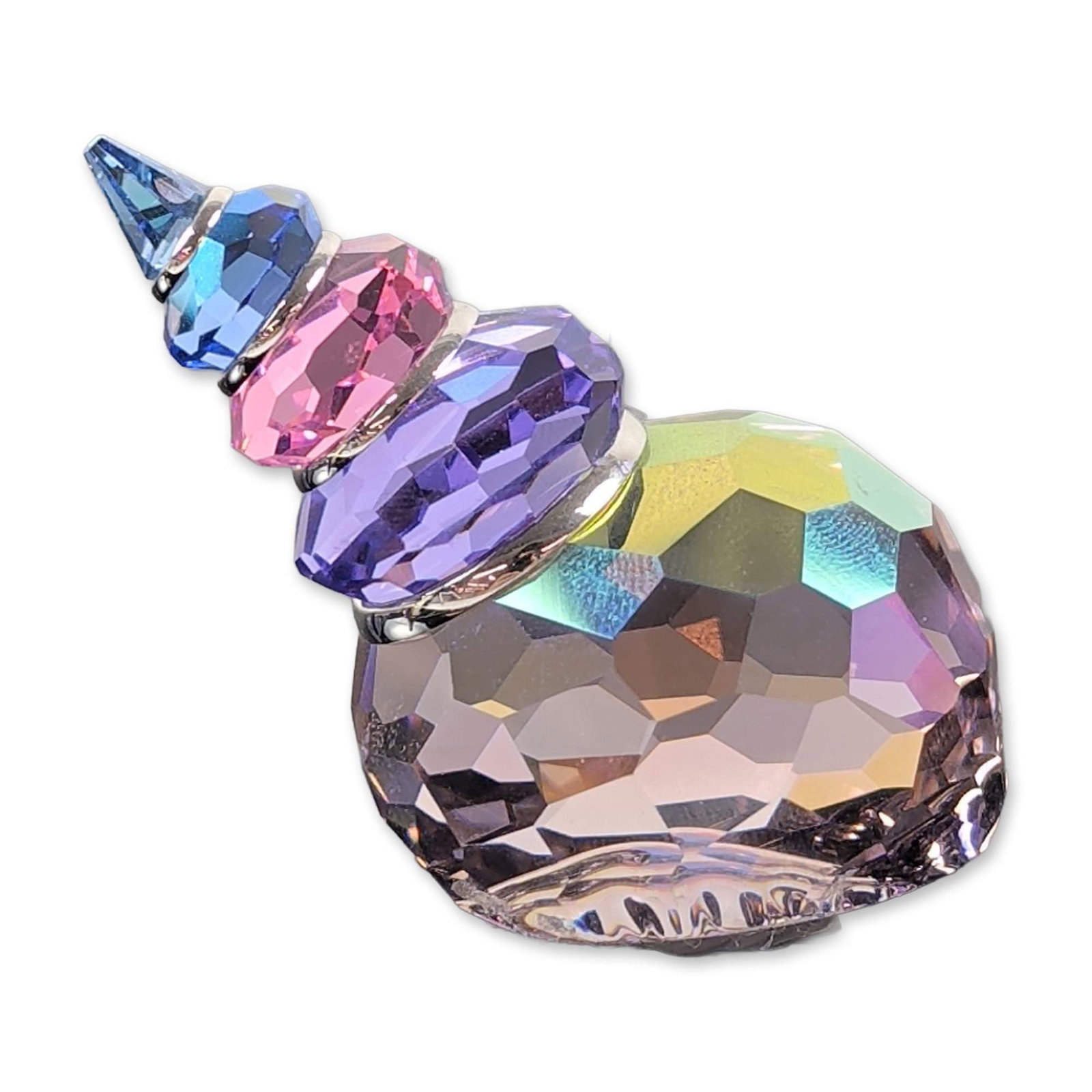 Swarovski Crystal Paradise Fish and South Sea Figurine, Corunna Blue Violet: Swarovski Paradise collection Corunna Blue Violet crystal figurine, model number 626206. Miniature decorative sculpture composed of five graduated, faceted crystal segments in blue, pink, purple, and 