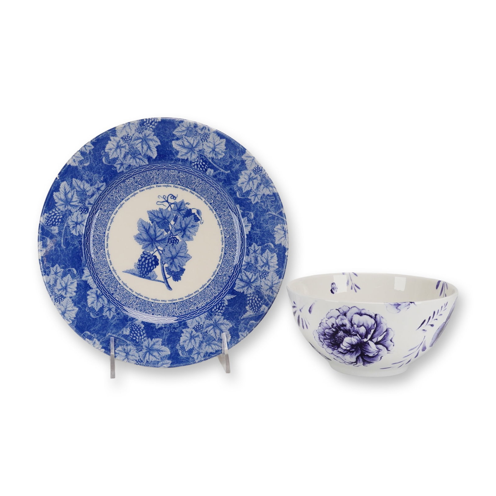 2pc Wedgwood Blue and White Ceramic Pieces: This lot features two contemporary Wedgwood ceramic items in blue and white. The first item is a circular plate from the Wedgwood Home Vintage Blue collection. Crafted in fine earthenware, it features