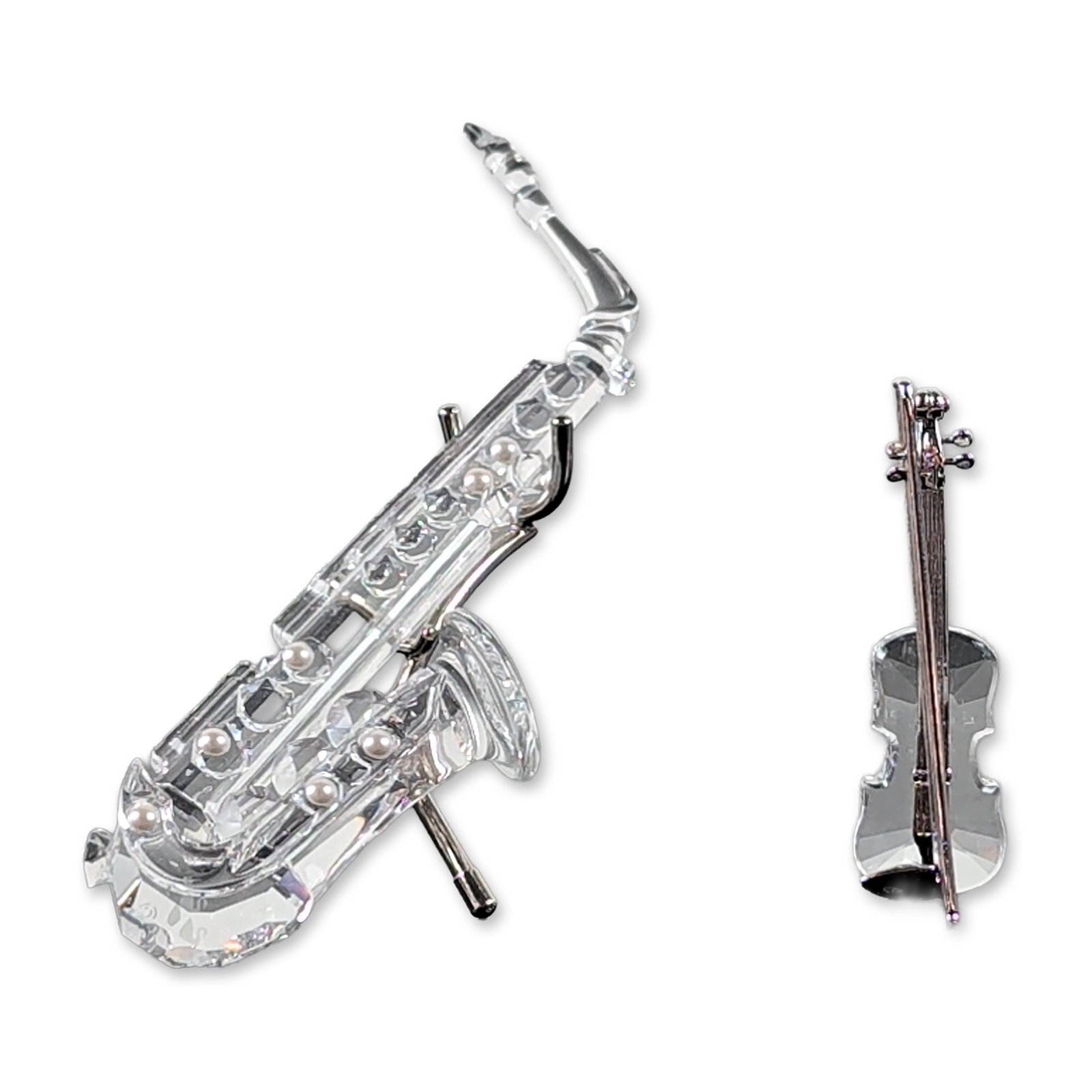 2pc Swarovski Crystal Violin Figurine and Saxophone Figurine with Stand (1 of 5)
