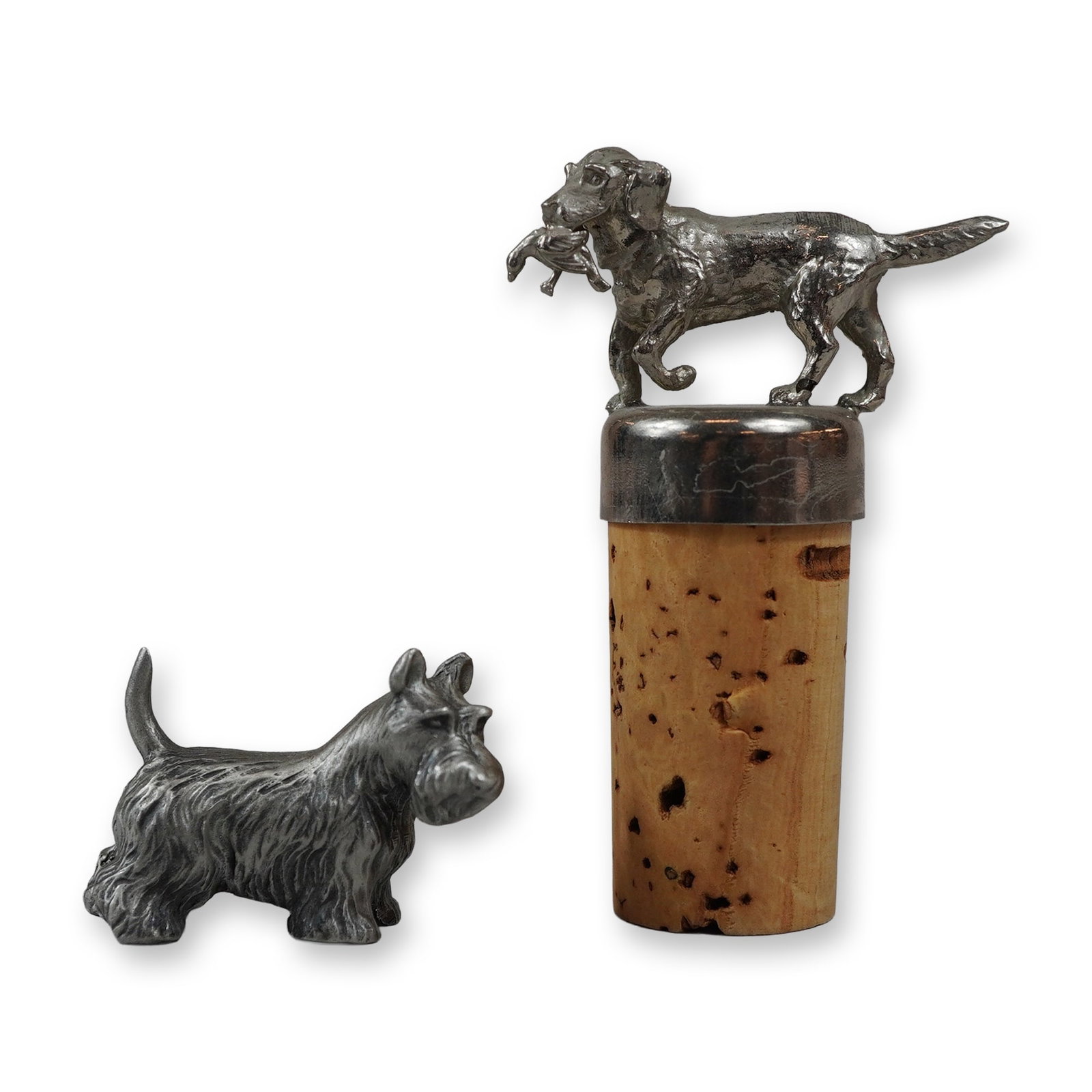 2pc Figural Dog Bottle Stopper and Rawcliffe Pewter Miniature Figurine by P. Davis (1 of 3)