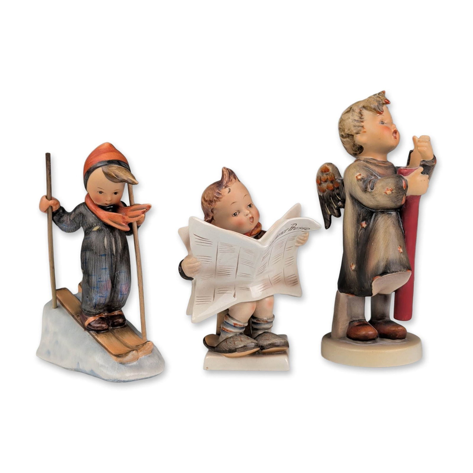 3pc Goebel Hummel Porcelain Figurines, Candlelight Christmas, Skier & Latest News (1 of 5)