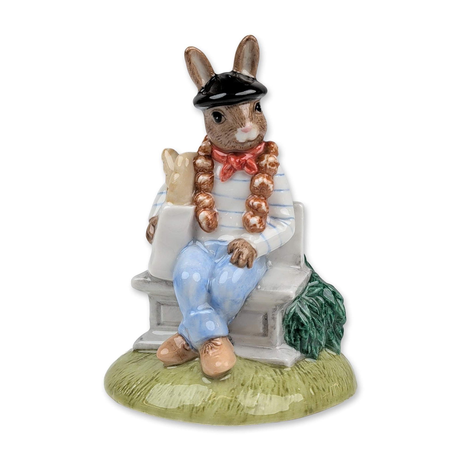 Royal Doulton Limited Edition Parisian Bunnykins Figurine: Royal Doulton hand-painted ceramic figurine titled Parisian Bunnykins, model number DB 317. The figure depicts a rabbit character wearing a black beret, blue and white striped shirt, and blue trousers