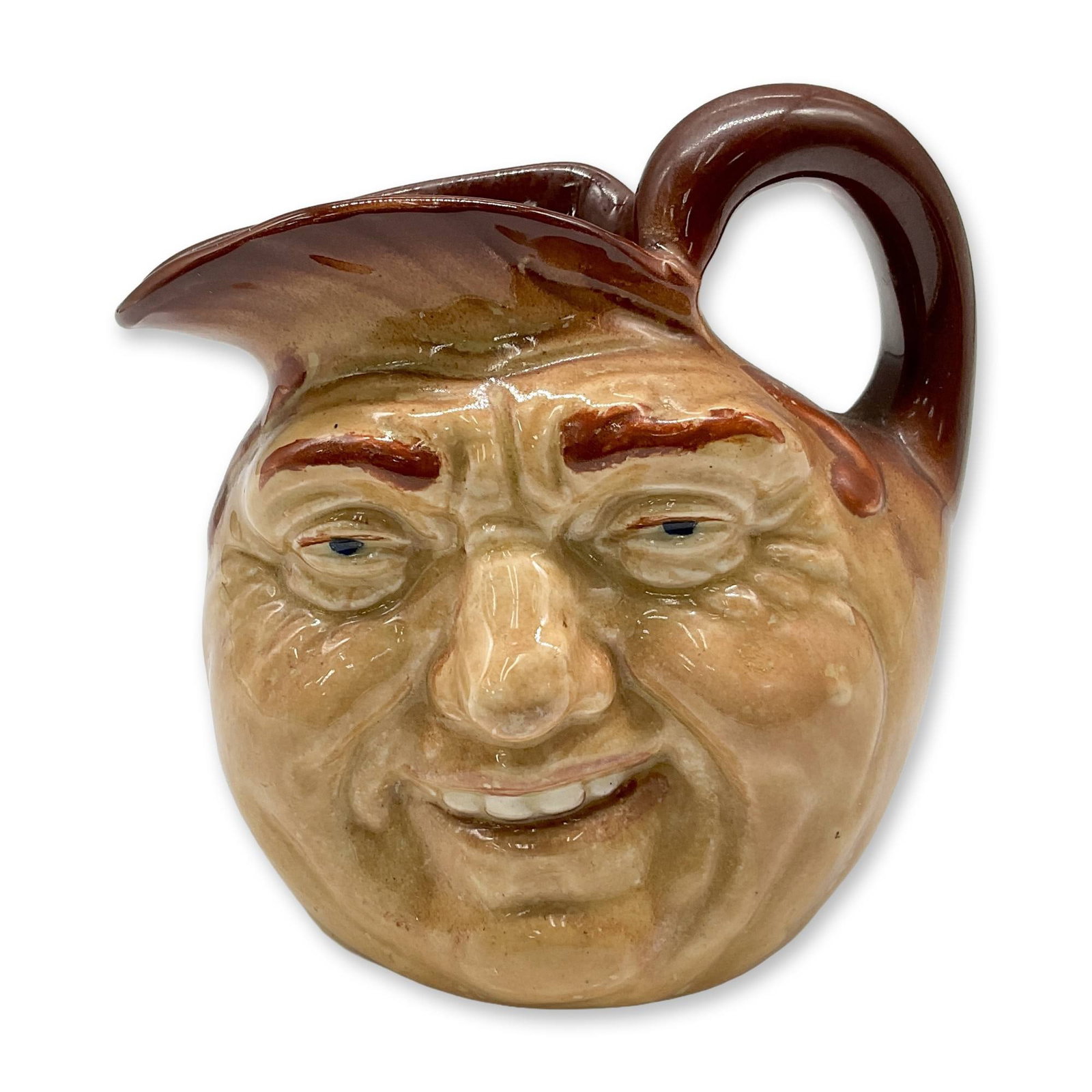 John Barleycorn D5735 - Small - Royal Doulton Character Jug: Style One: Inside handle. Brown rim with light brown body. Royal Doulton backstamp. Artist: Charles J. Noke Dimensions: 3.5"H Date or Era: 1937 - 1939 Manufacturer or Brand: Royal Doulton Country