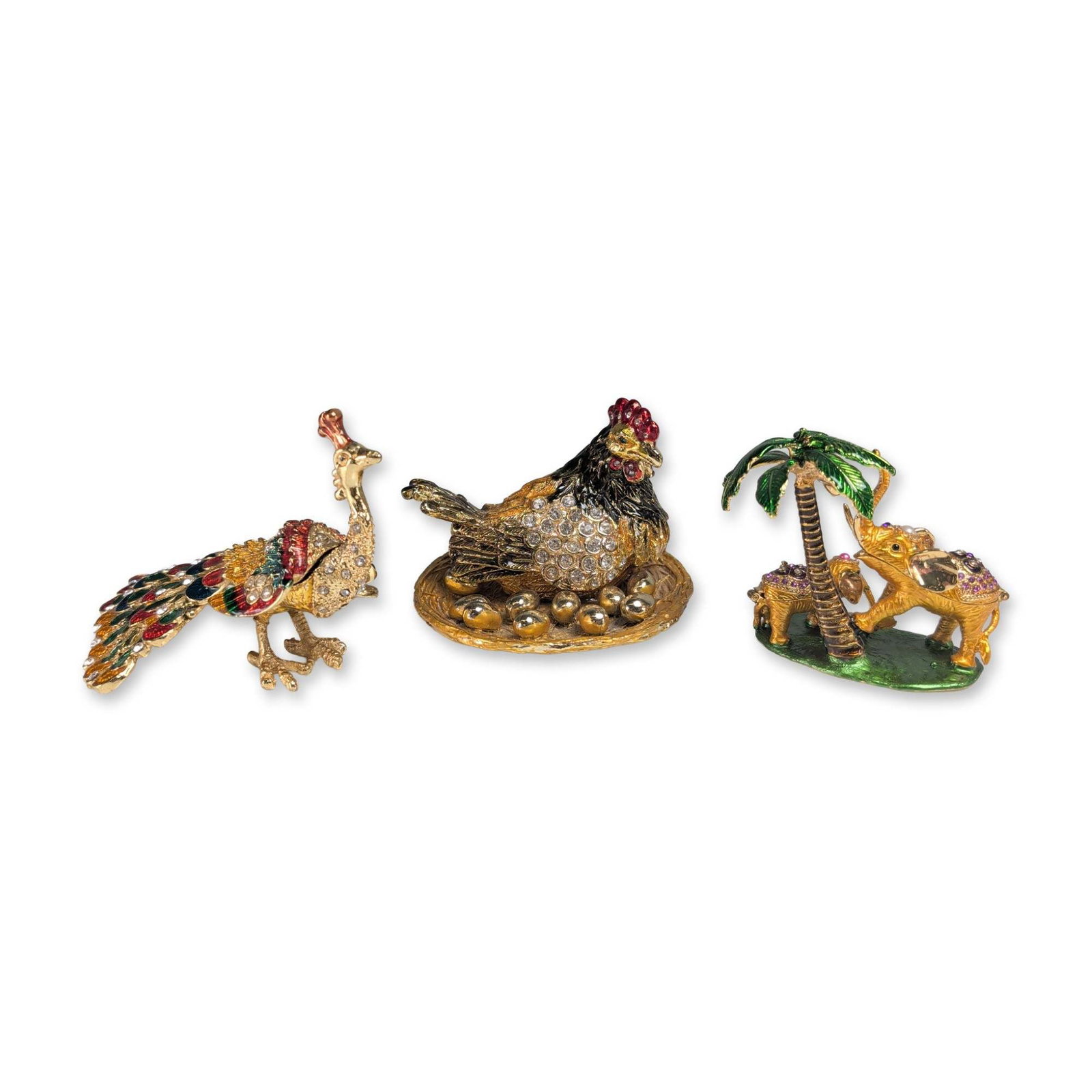 3pc QIFU Enameled and Jeweled Animal Trinket Boxes (1 of 4)