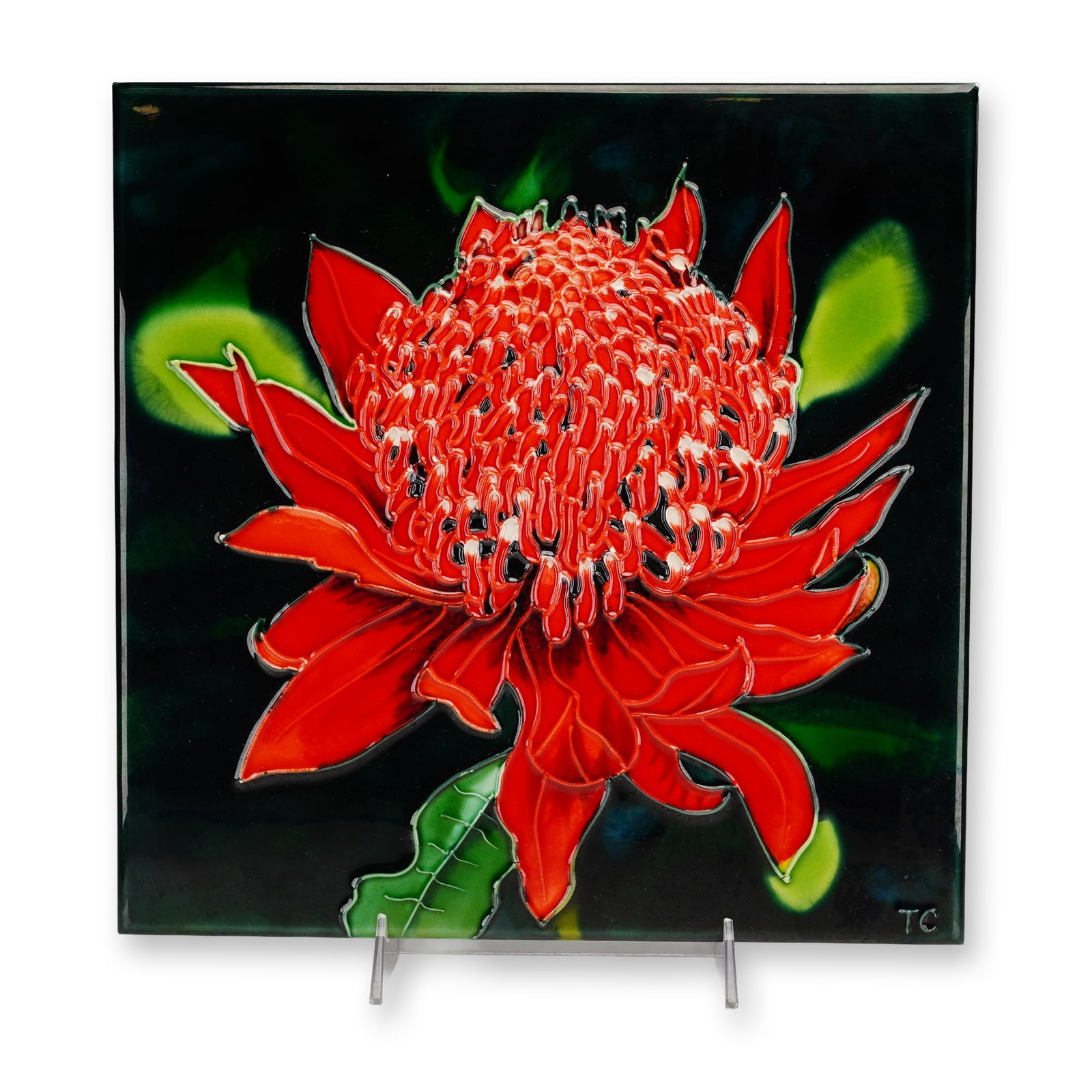 Hand-Painted Ceramic Waratah Flower Art Tile (1 of 3)