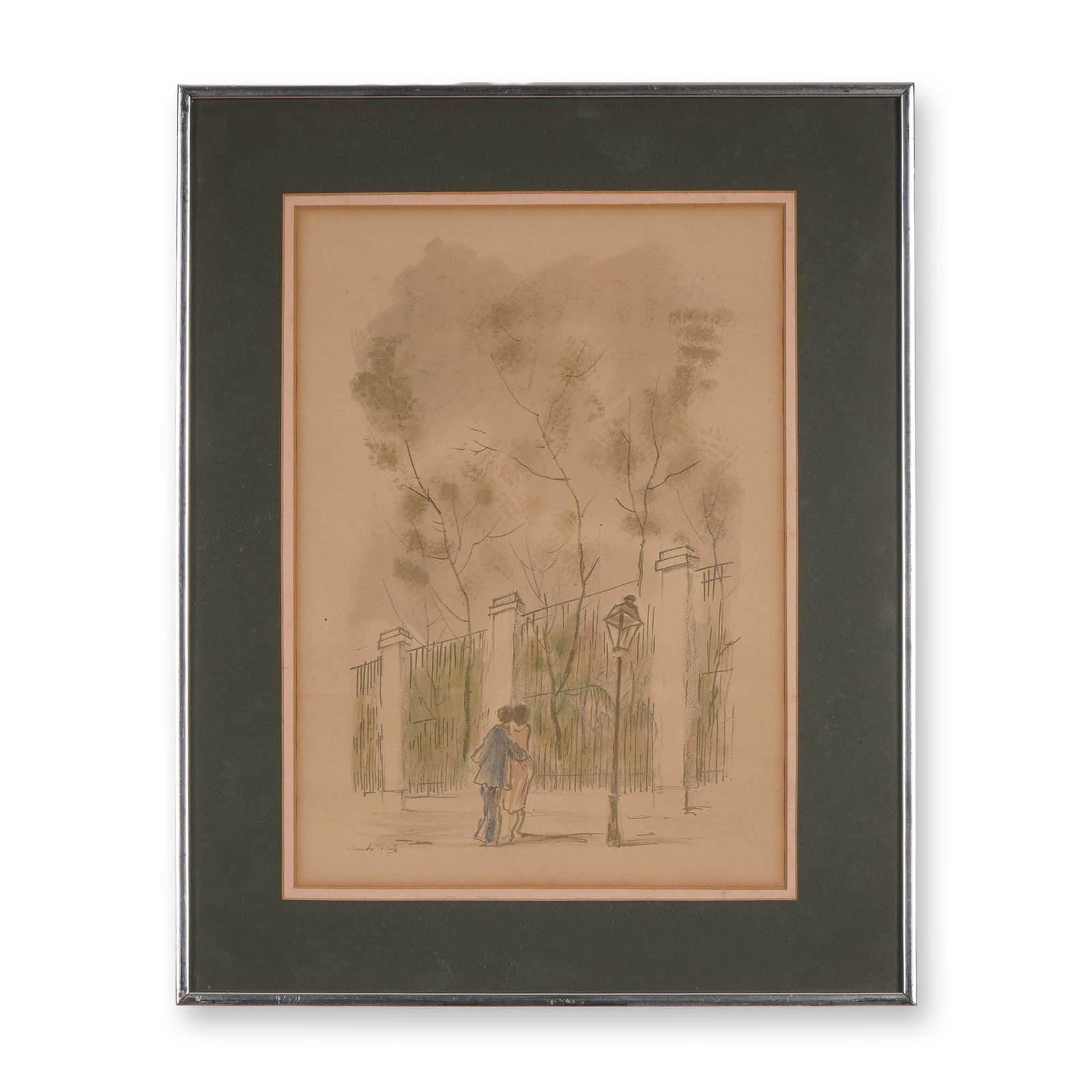 Eduardo Vicente, Color Lithograph on Paper, Couple Near Fence: A decorative wall-art offering centered on Eduardo Vicente, Color Lithograph on Paper, Couple Near Fence, with subject matter suited to collectors and interior display. Atmospheric ink and watercolor 