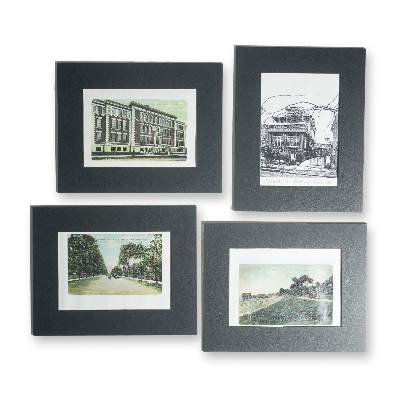 4-Piece Bensonhurst Brooklyn Historic Print Lot: A decorative wall-art offering centered on 4-Piece Bensonhurst Brooklyn Historic Print Lot, with subject matter suited to collectors and interior display. Group of four matted vintage and reproduction