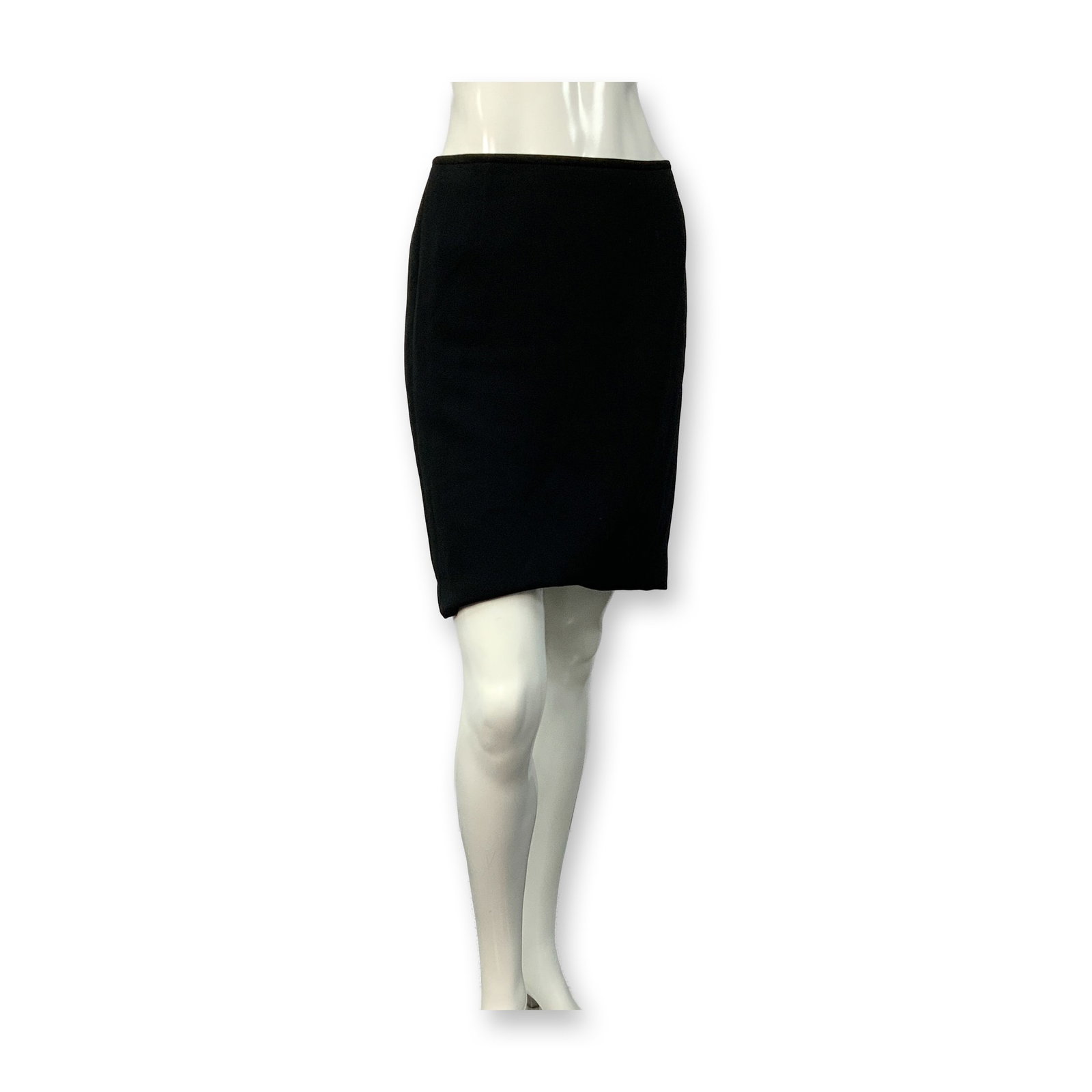Elegant Black Pencil Skirt: A collectible auction offering presented with emphasis on Elegant Black Pencil Skirt. A timeless black pencil skirt with a pleated detail on the back. Size: 12. Waist: 14"W. Full length: 19.25"L. All 