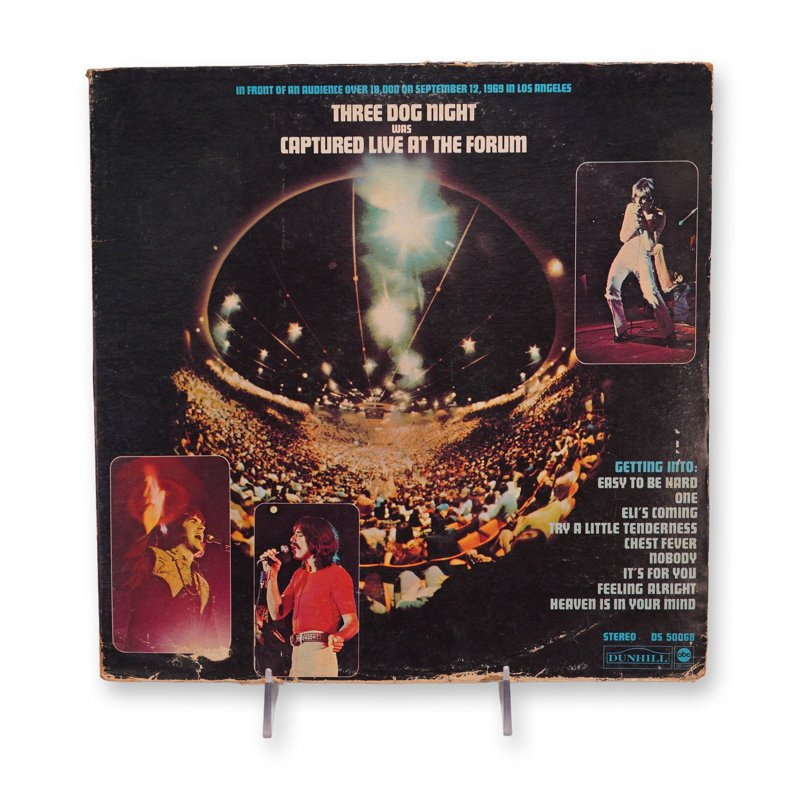Dunhill Records Three Night Dog Vintage Vinyl Record, Captured Live At The Formothe: A presentation of Dunhill Records Three Night Dog Vintage Vinyl Record, Captured Live At The Formothe, emphasizing the performer, label, genre, and vintage media appeal. Original 1969 live album from 